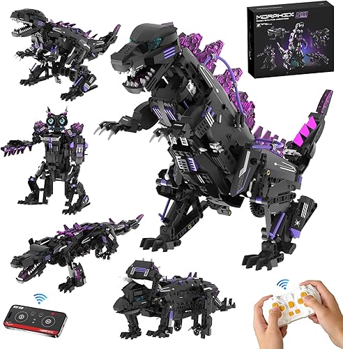 Juegos de bloques de construcción 5 en 1 STEM Robot App y Control Remoto Kits robóticos 5 en 1 Tiranosaurio Rex/Triceratops/Monster/Cocodrilo/Robot