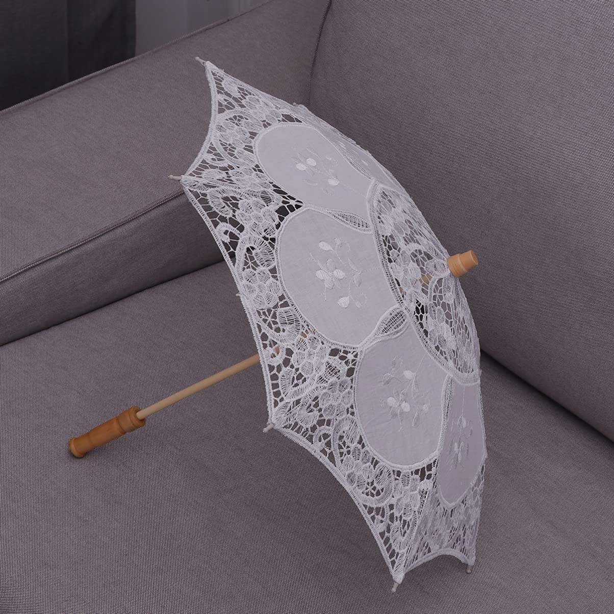 3stücke Lace Hochzeitsregenschirm Aus Baumwolle Handgefertigt Dekoration Für Fotografie Und Veranstaltungen Durchmesser Klassischer Nicht Wasserdichter Parasol Reinem Weiß Für