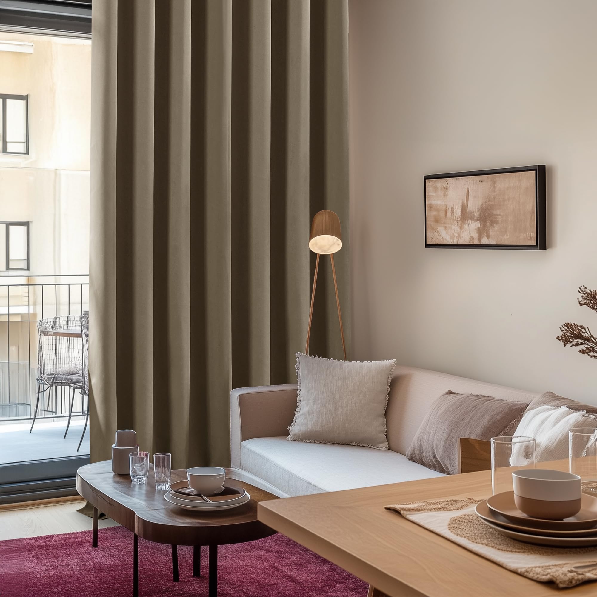 Deconovo Tende Oscuranti per Interni 2 Pezzi 245 CM Altezza, Termiche Isolanti, Anti-Rumore, con Anelli, Ideali per Camera da Letto e Soggiorno, 140x245 CM, Cachi