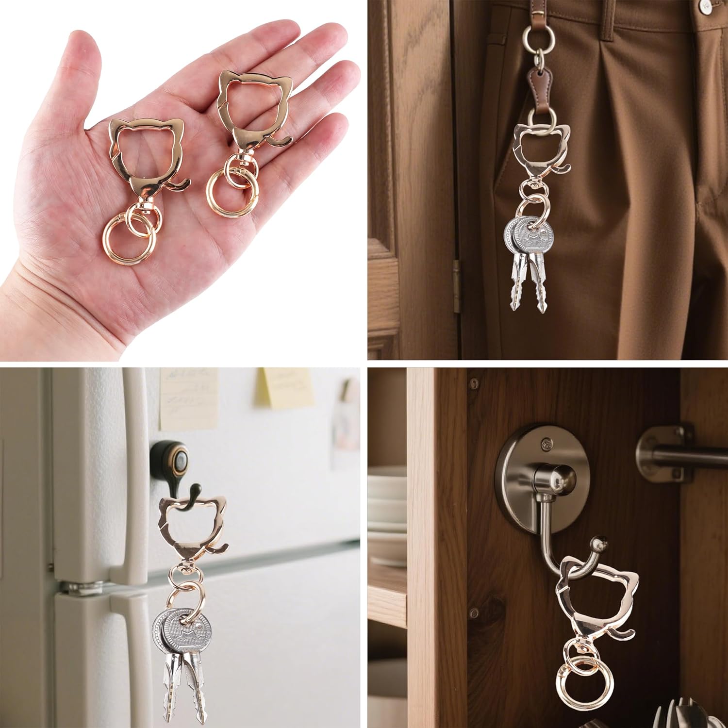 WTYONZEL 4Set Swivel Clasp Clip,Cat Shape Metal Double Opening Key Chain Clip,Swivel Spring Snap Hooks for Jewelry Clasps,DIY Crafts,Lanyard Making(Gold) - Image 7