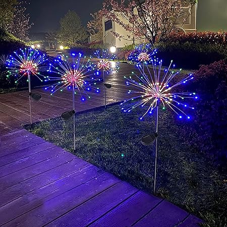 Calyrex 2 Pack Solar Garden String Lights Outdoor, Solar Firework Stake Lights Waterproof, Firework Lights Solar Powered for Garden Patio Backyard Flowerbed Wedding Party(Multi-Colored)