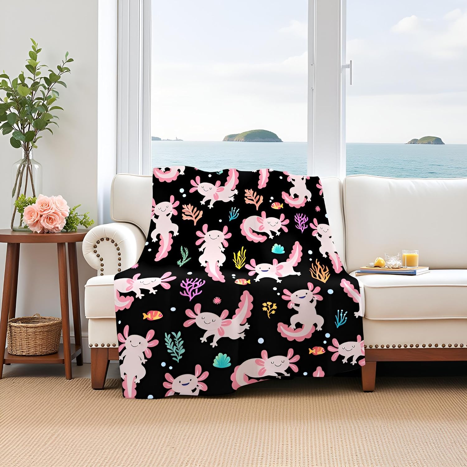 Levens Axolotl Blanket Gifts for Girls Women Kids, Soft Lightweight Cute Axolotl Plush Gifts Throw Blanket for Animals Fish Decorations Lovers 60"x50" Salamander Flannel Blankets for Couch Bed Chair