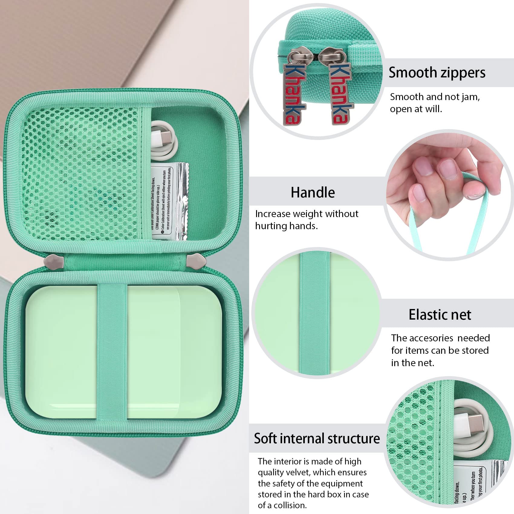 Khanka Hart Tasche Kompatibel mit Liene 2x3 Fotodrucker Smartphone Mini Drucker.(Grün – Bild 2