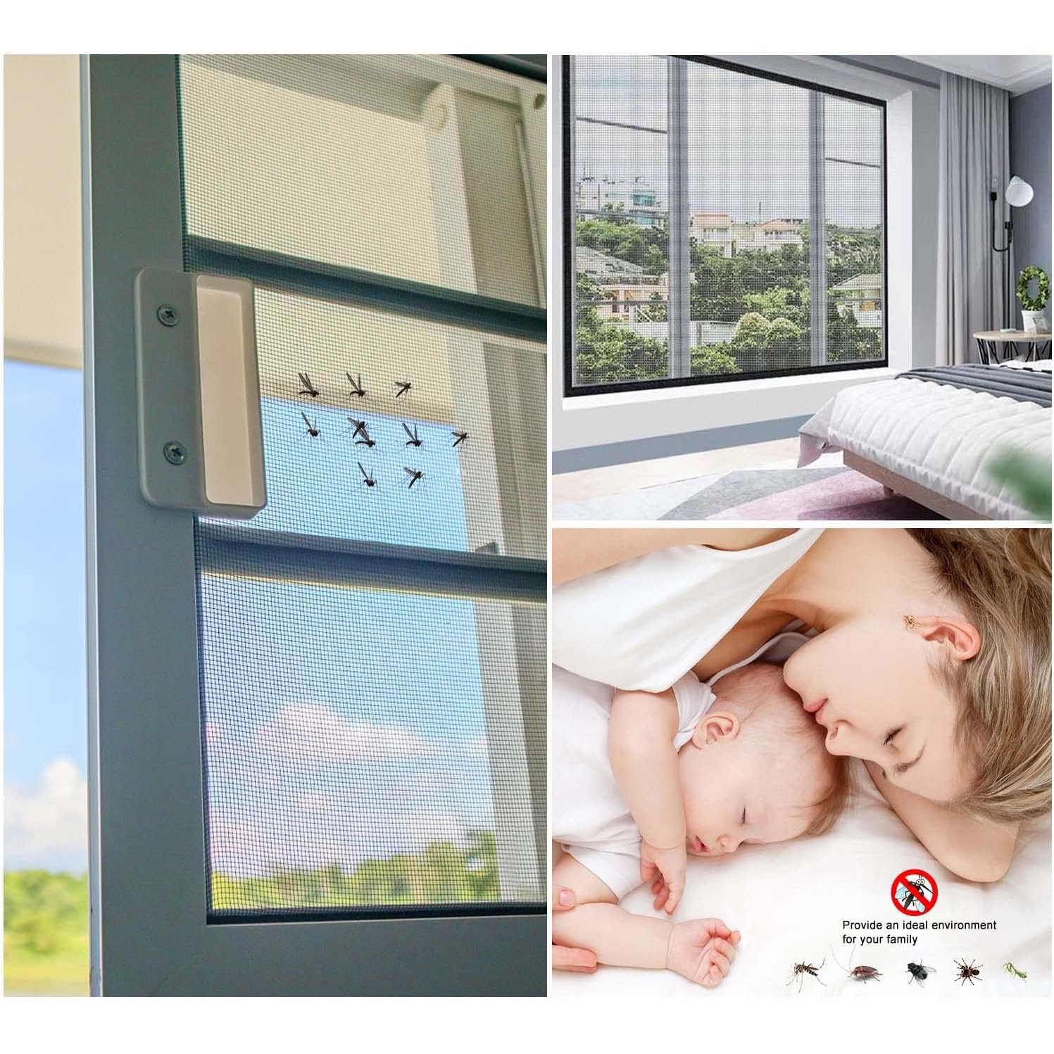 160x190cm Fenster Fliegengitter - ohne Bohren Moskitonetz für Balkontür & Dachfenster, Effektiver ct Schutz, Pollenschutzgitter für Haus & Garten