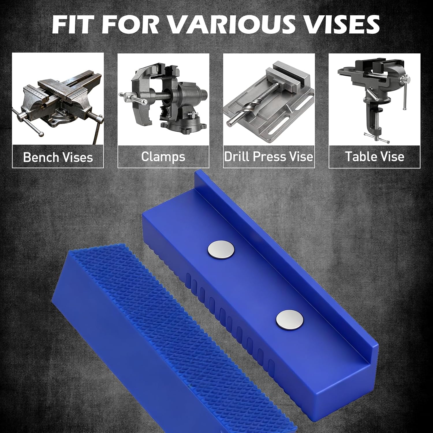 2-Piece 4.5" Magnetic Vise Jaw Pads, TPU Soft Jaw Covers with Waffle Surface, Non-Marring Protective Bench Vise Pads for Bench Vise, Drill Press, Metalworking and Woodworking