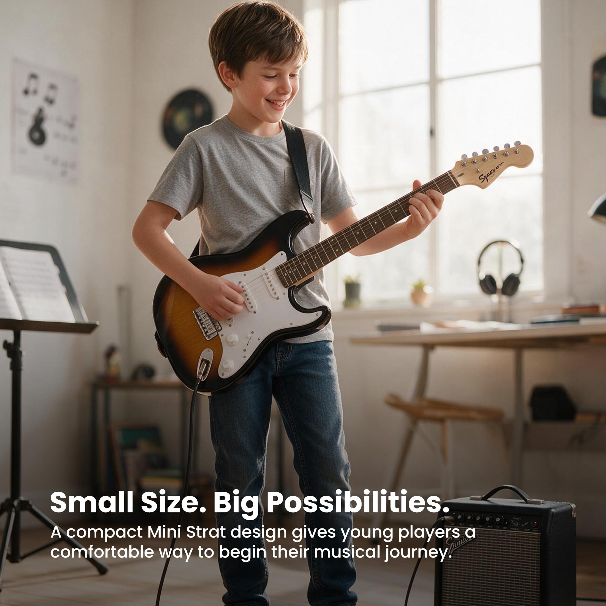 Amazon.com: Fender Squier 3/4-Size Kids Mini Strat Electric Guitar