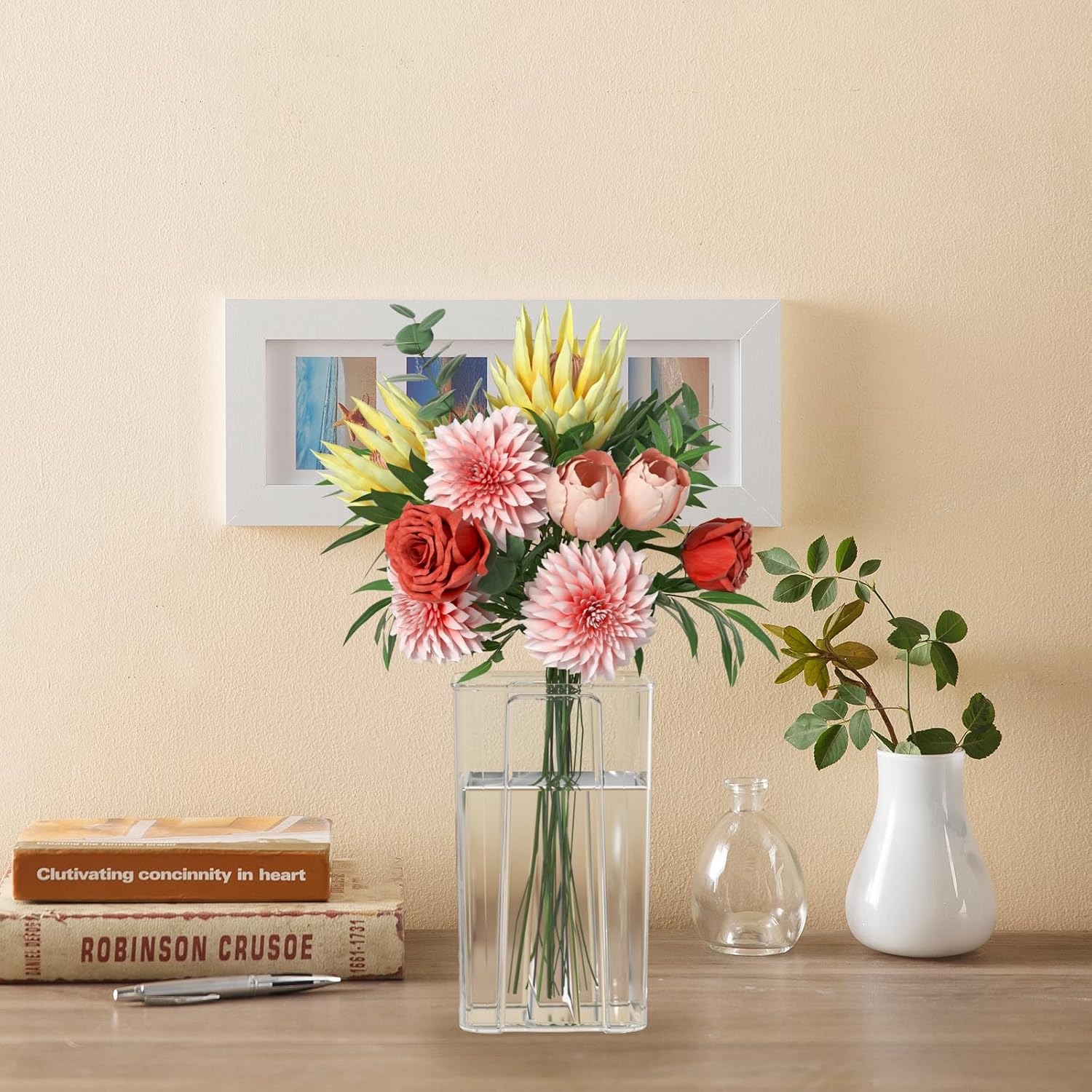 8-Pack Clear Plastic Square Flower Vase, Acrylic Vase Decorative Centerpiece for Home, Widding