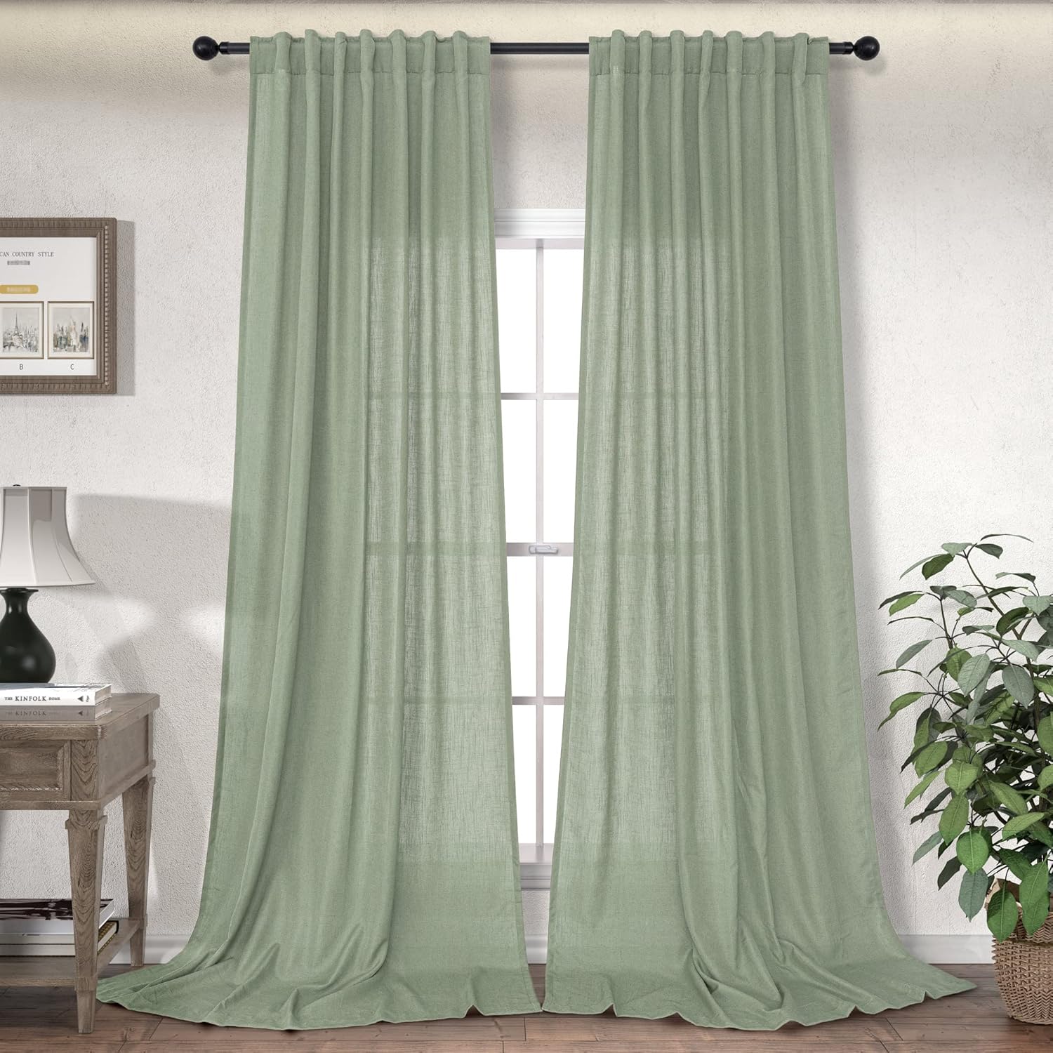 Light Sage Curtains 84 Inch Length for Bedroom 2 Panels Set