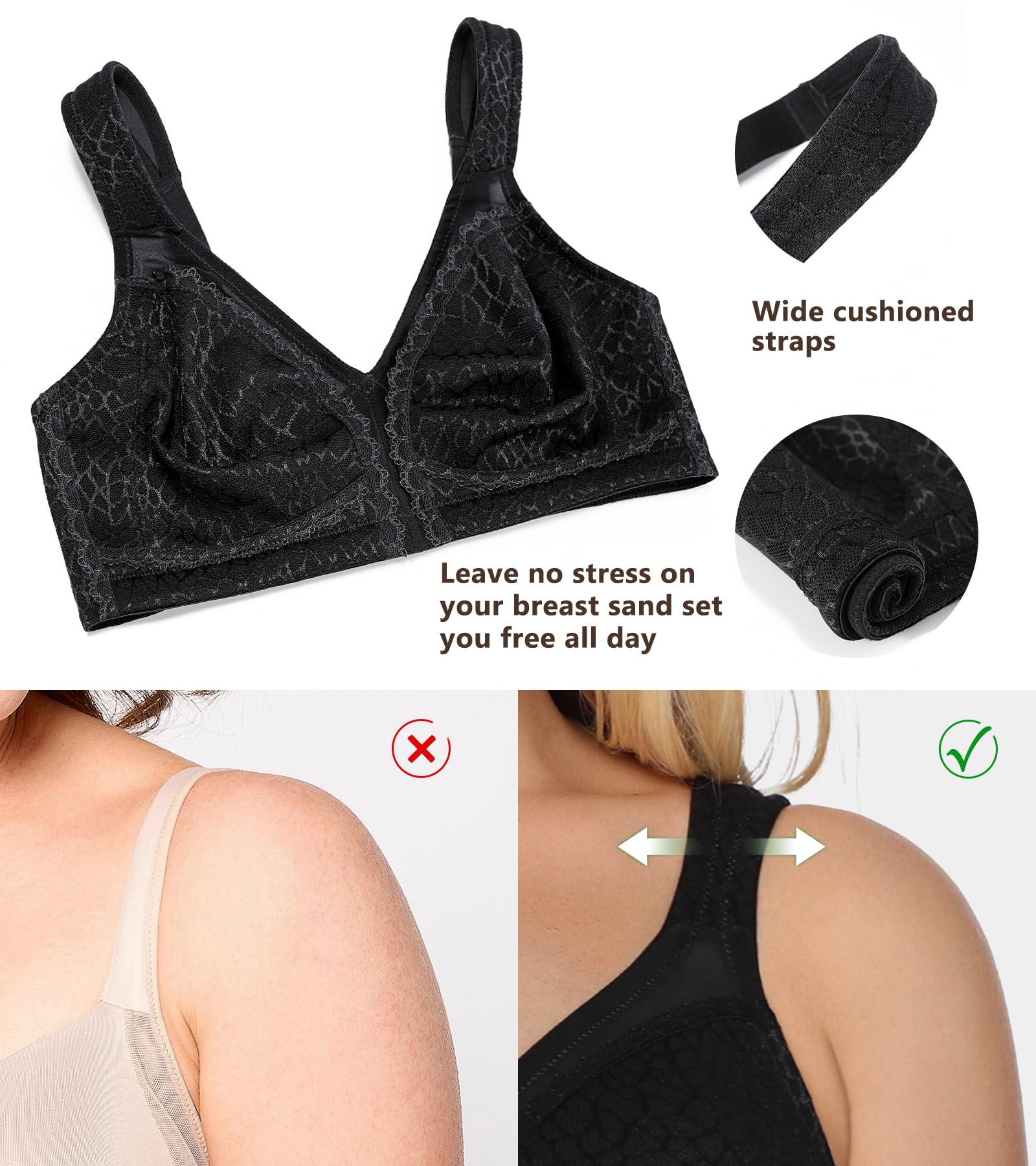 DotVol Reggiseno Base in Pizzo e Taglia Grossa Coppa Completa Non Schiuma Reggiseno Senza Fili