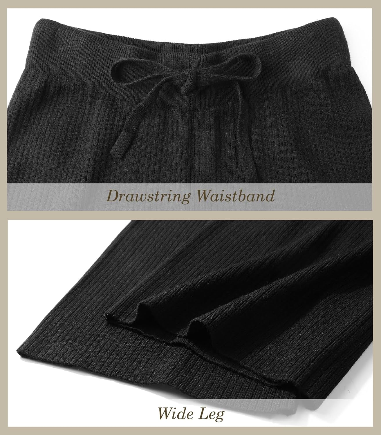 SEAFORM Women’s Wide Leg Knit Pants Drawstring Elastic Waist Casual Ribbed Trousers Loose Comfy Fall Winter Sweater Pants - Image 4