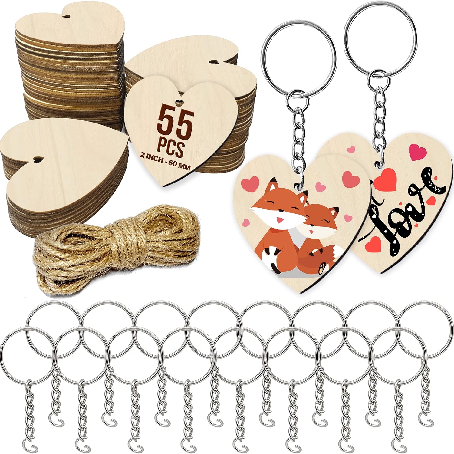 Zcbzbn Holzherzen Set – 50 Stück Unbehandelte Holzanhänger, 5 Cm Durchmesser, Aus Buchsbaumholz, Für Hochzeitsdeko, DIY & Geschenke