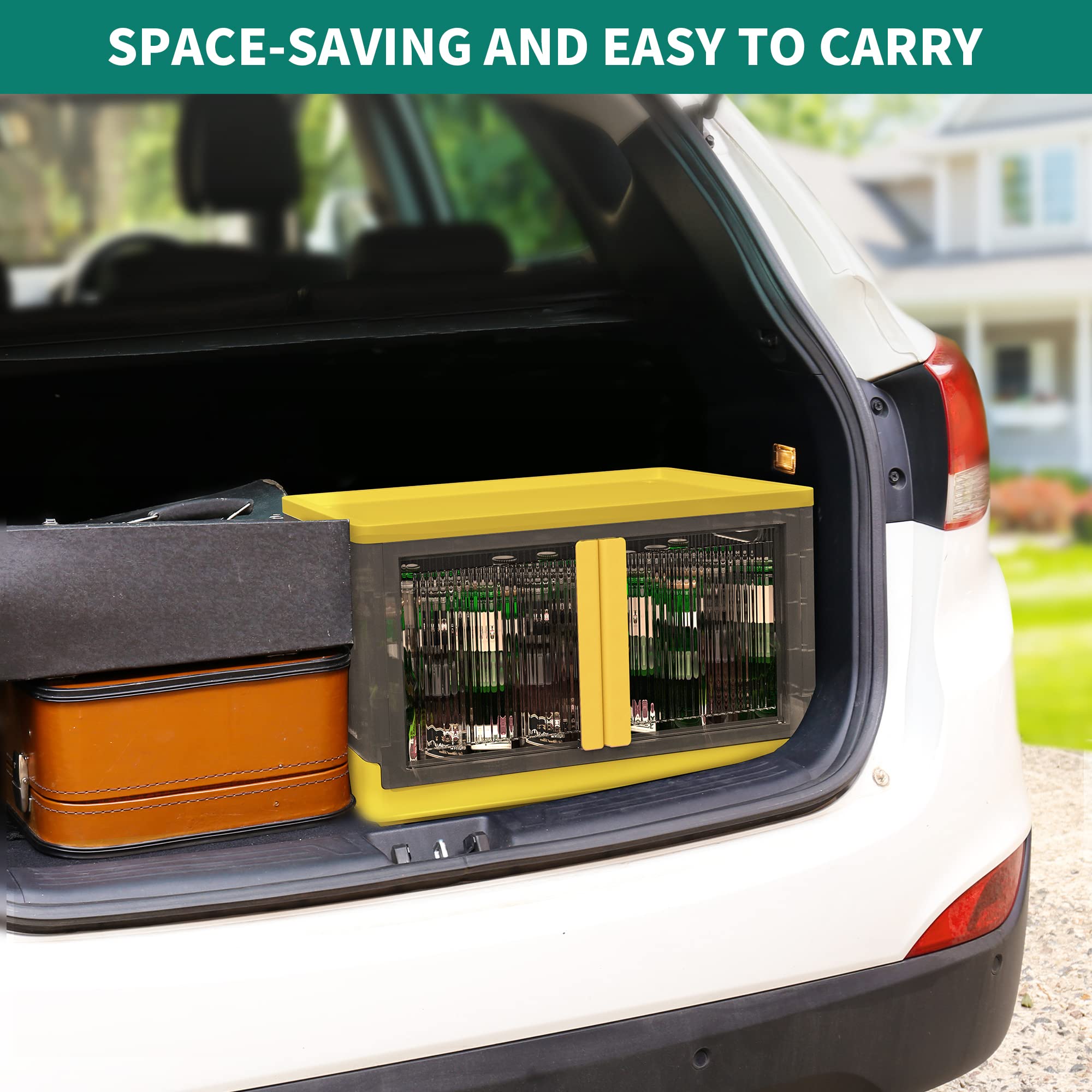 YITAHOME Storage Cabinet, Foldable Storage Bins with Clear Double Door, 19 Gal Large Storage Containers Stackable Storage Box for Groceries, Toys, Books (1 Pack, Yellow)