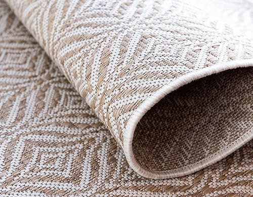 Miniatura 6 de Unique Loom Outdoor Trellis Collection - Alfombra decorativa enrejada (5 pies 3 pulgadas x 8 pies, rectangular, gris pardomarfil)