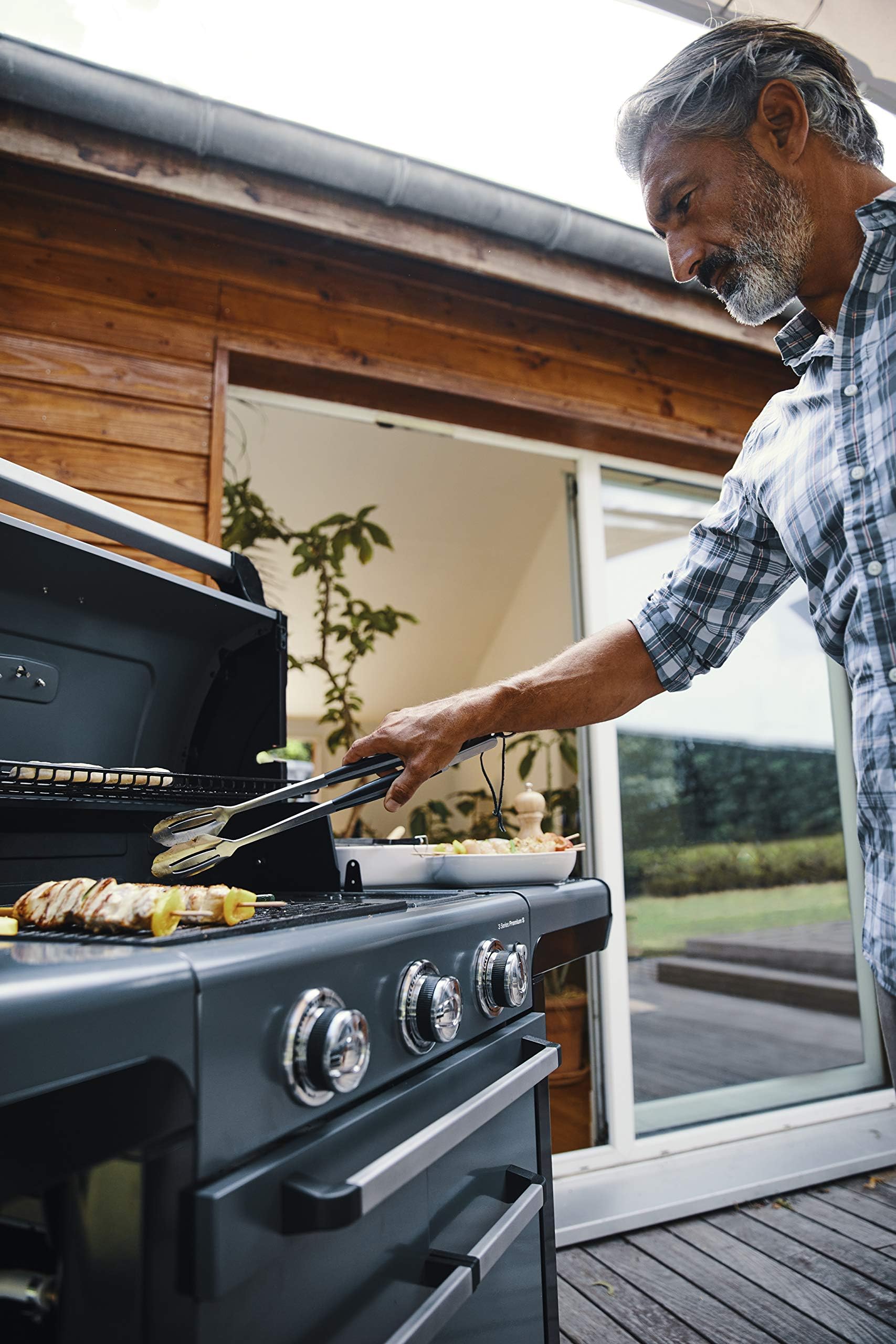 Campingaz Barbacoa de gas serie 3 Premium S, parrilla de gas con 3 quemadores de acero inoxidable de 10,2 kW, quemador lateral, tapa, termómetro, agua limpia instantánea, sistema modular culinario