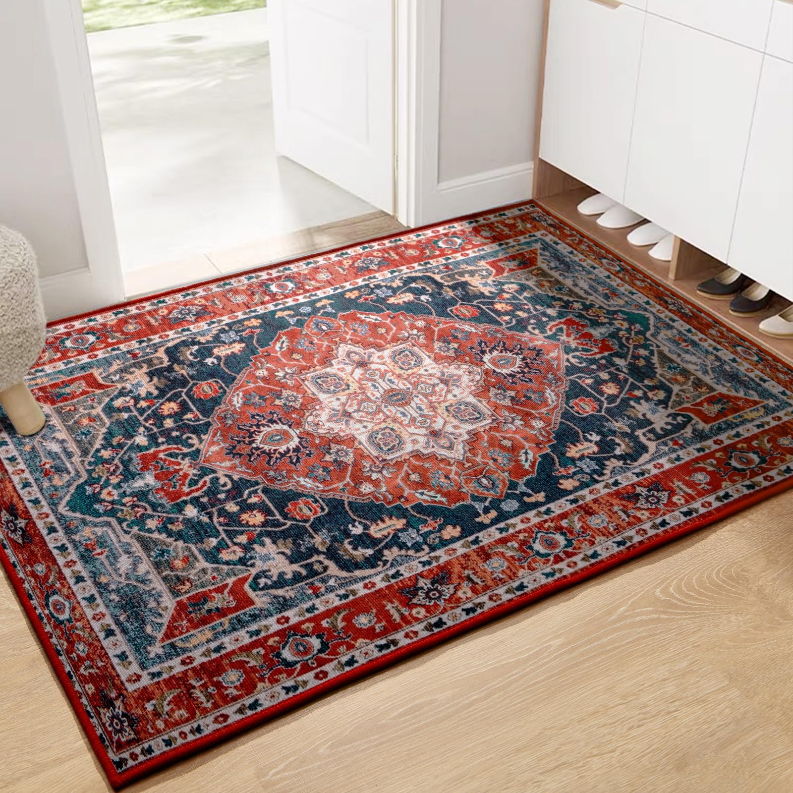 YJ.GWL Area Rug 2x3, Washable Small Entryway Rug, Soft Throw Rugs for Entrance Kitchen Bedroom, Non-Slip Non-Shedding Low-Pile Floor Carpet Doormat, Red