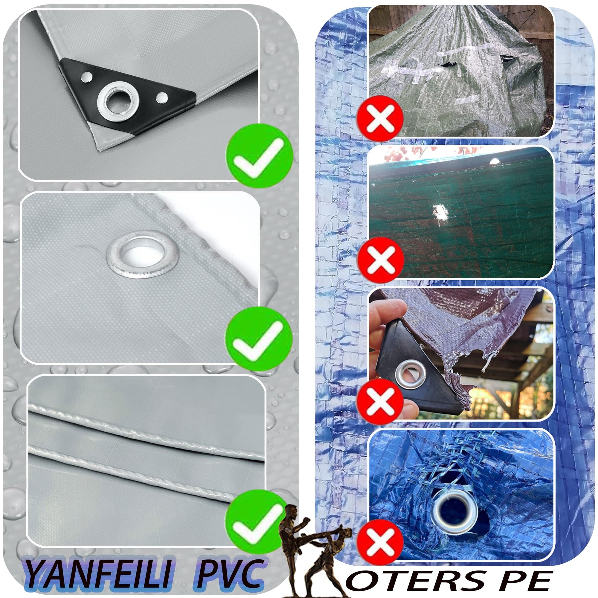 Telone impermeabile 1 x 22,5 m, 520 g/m², resistente, in PVC, resistente ai raggi UV, resistente agli strappi, ideale per legna da ardere, barca, camion, colore grigio
