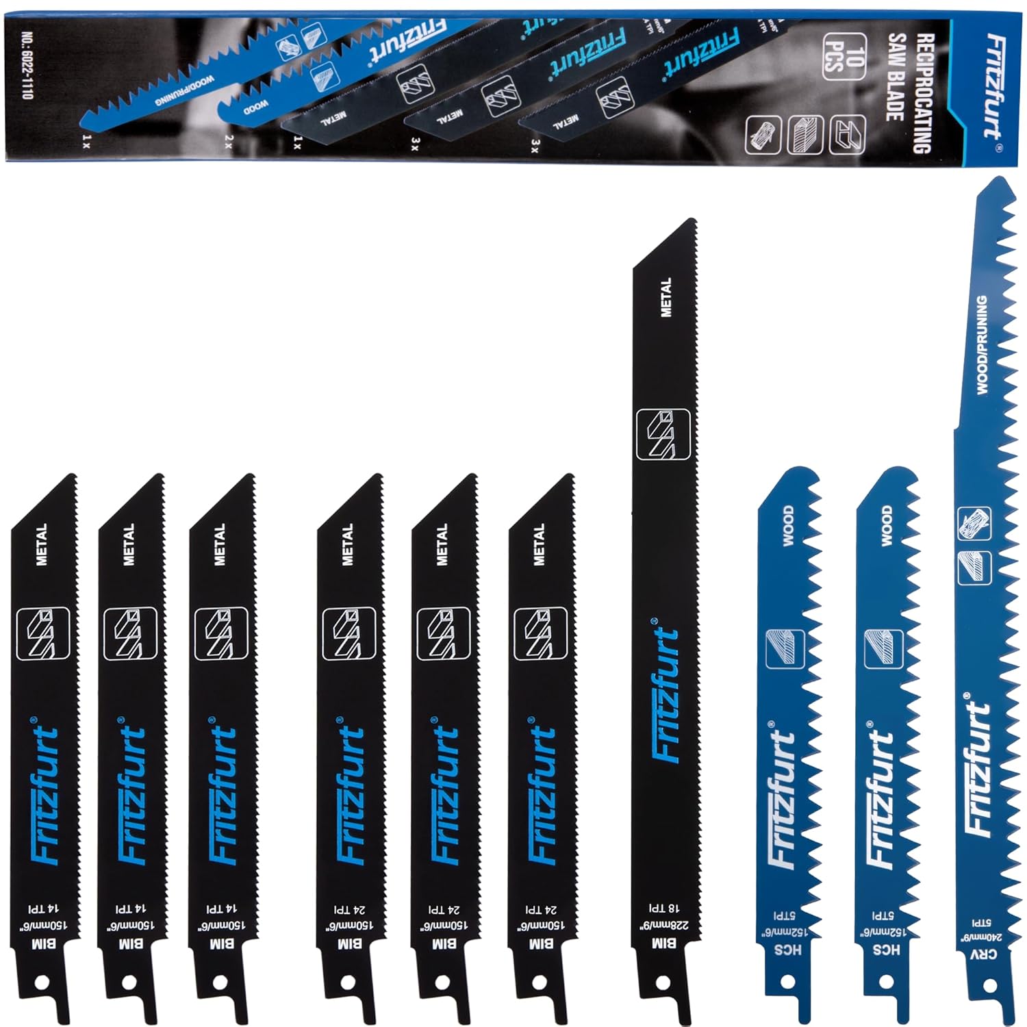 9-Inch (228mm) 8TPI Carbide Teeth Reciprocating Saw Blade Set (3-Pack) for Metal Cutting | Cuts Stainless Steel, Cast Iron & High Strength Alloys | Universal 1/2" Shank