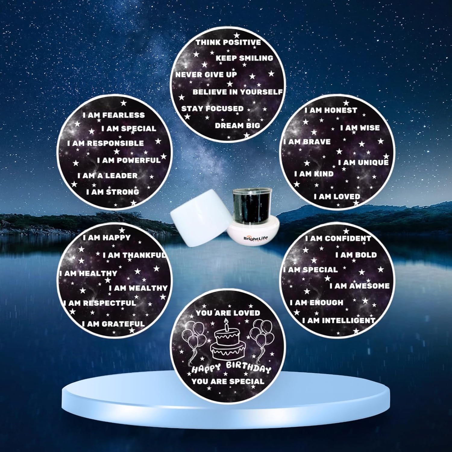 Affirmation Night Light Projector for Kids Boys Girls Light Projector with Daily Affirmations, Interchangeable Films, 360 Degree Rotating Positive Night Light Lamp for Bedroom Party Birthday Gifts