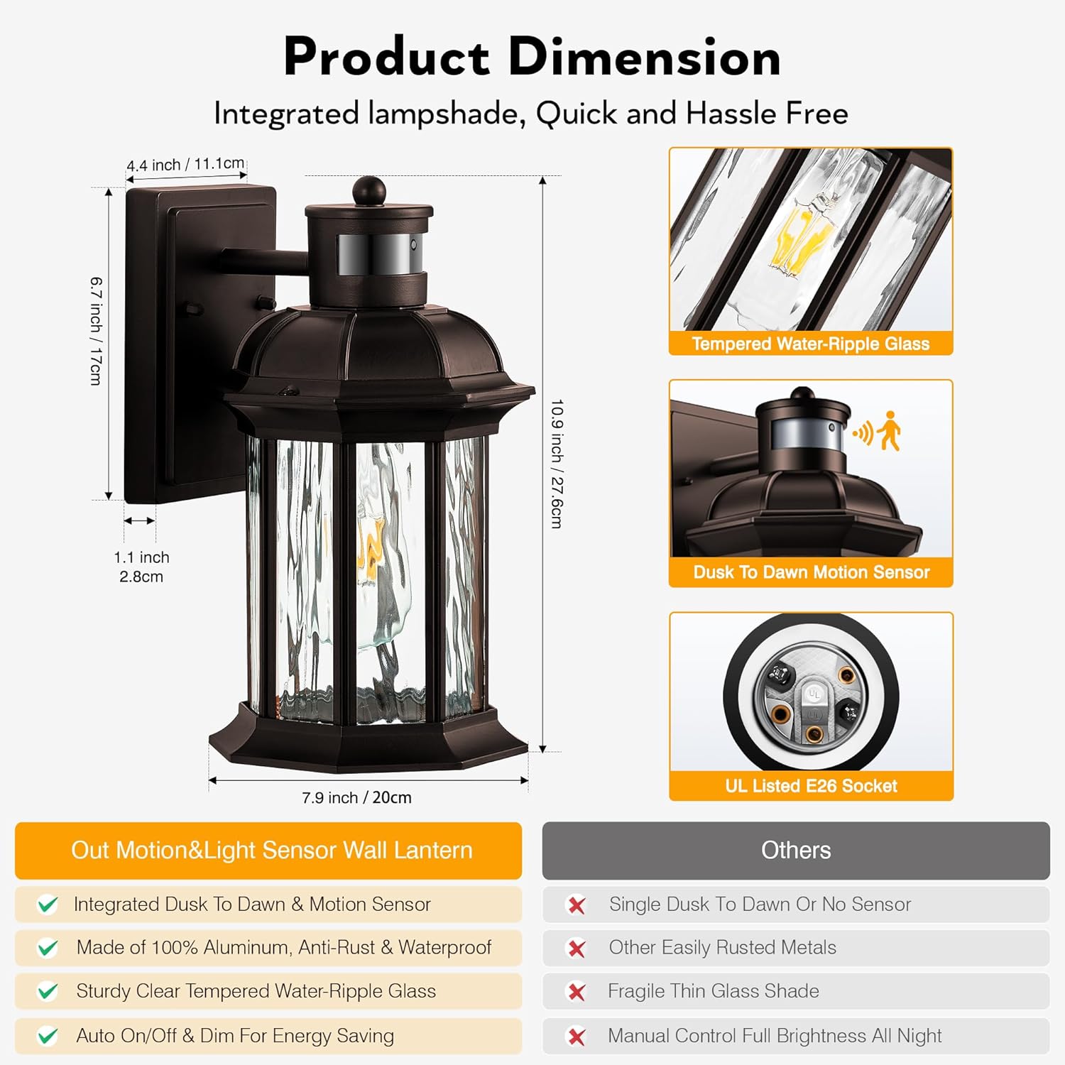 VIANIS Motion Sensor Outdoor Garage Lighting Fixtures, Farmhouse Oil Rubbed Bronze Exterior Wall Light Wall Mount for House, Anti-Rust Waterproof Outdoor Sconce Lights for Front Porch, Patio