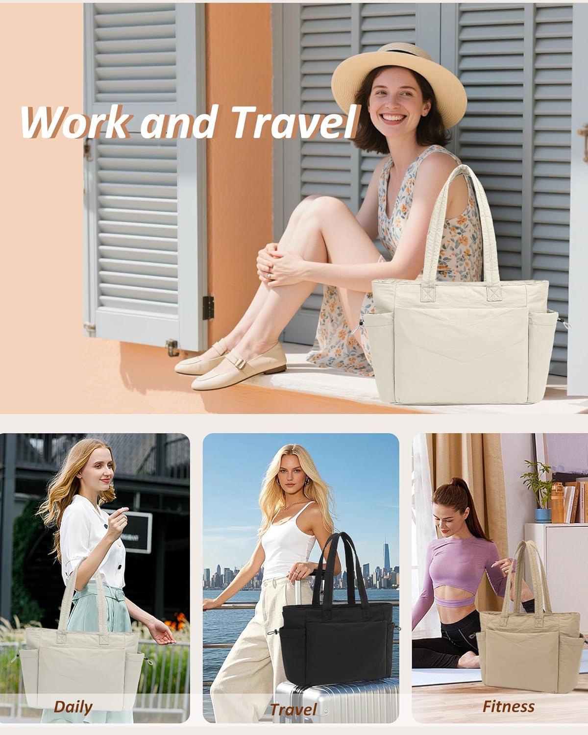 TANTOMI Tote Bag for Women Puffer Tote Bag with Zipper, Qulited Shoulder Bag Lightweight Handbags for Work Travel School Gym - Image 8