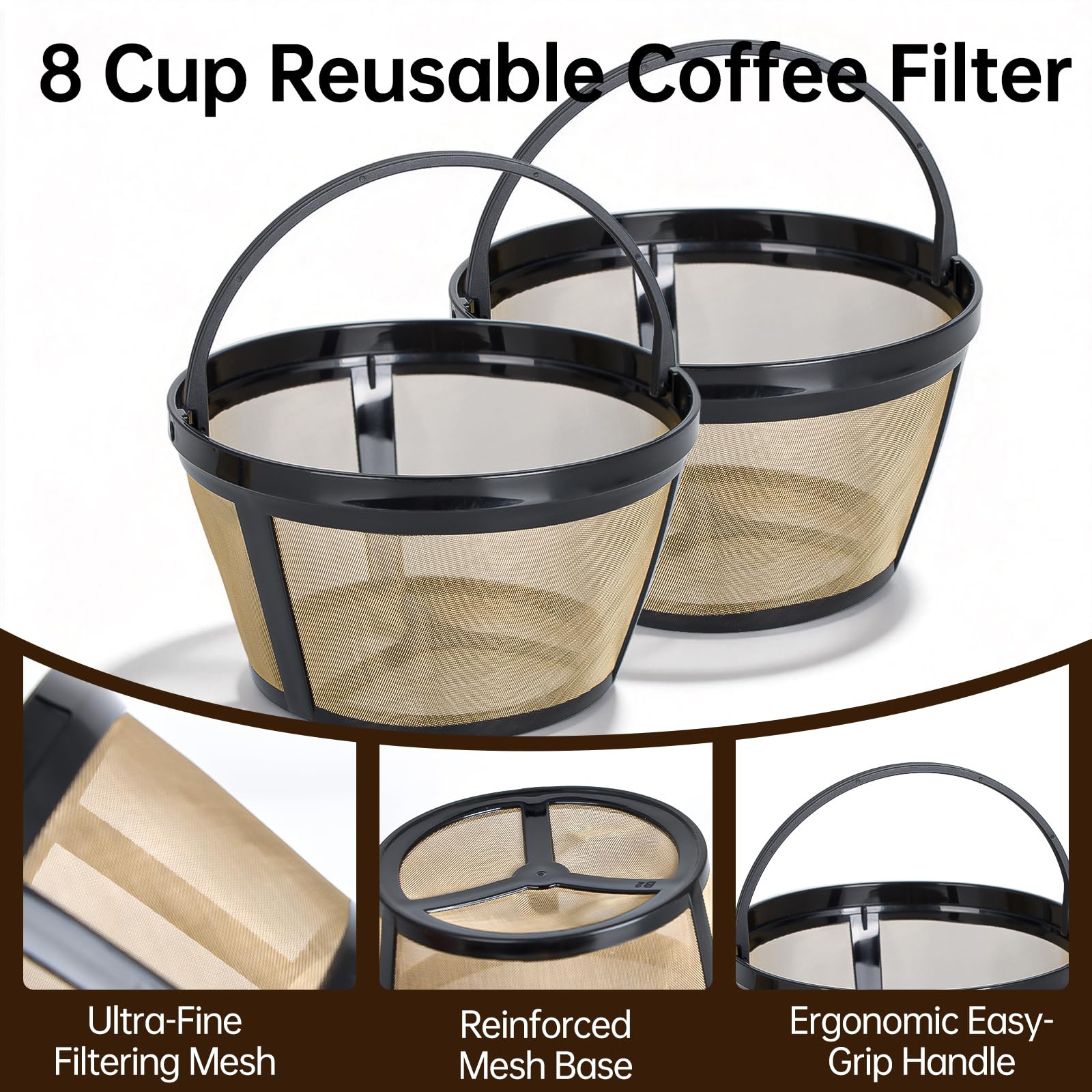 Wiederverwendbarer Kaffeefilter, 8–12 Tassen, kompatibel mit Mr. Coffee, Black and Decker und den meisten Standard-Kaffeemaschinen für 8–12 Tassen, permanenter Kaffeefilter, passend für Mr Coffee