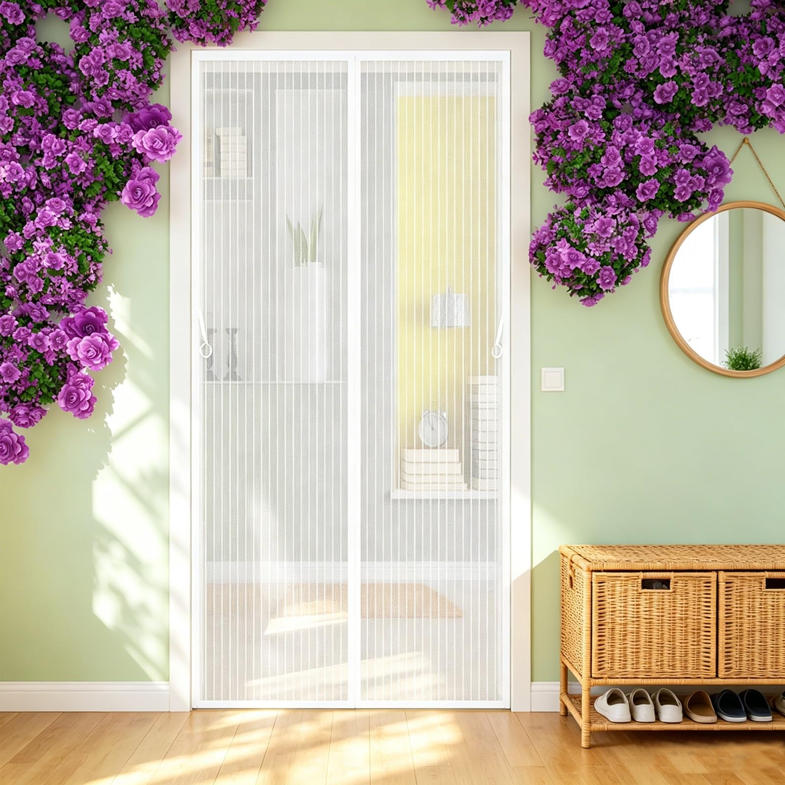 Magnetic Fly Screen for Doors 115 x 275 cm Hundreds of Sizes, Anti Mosquito Mesh Curtain with Powerful Magnets Heavy Duty Door for Living Room Kitchen Patio, White