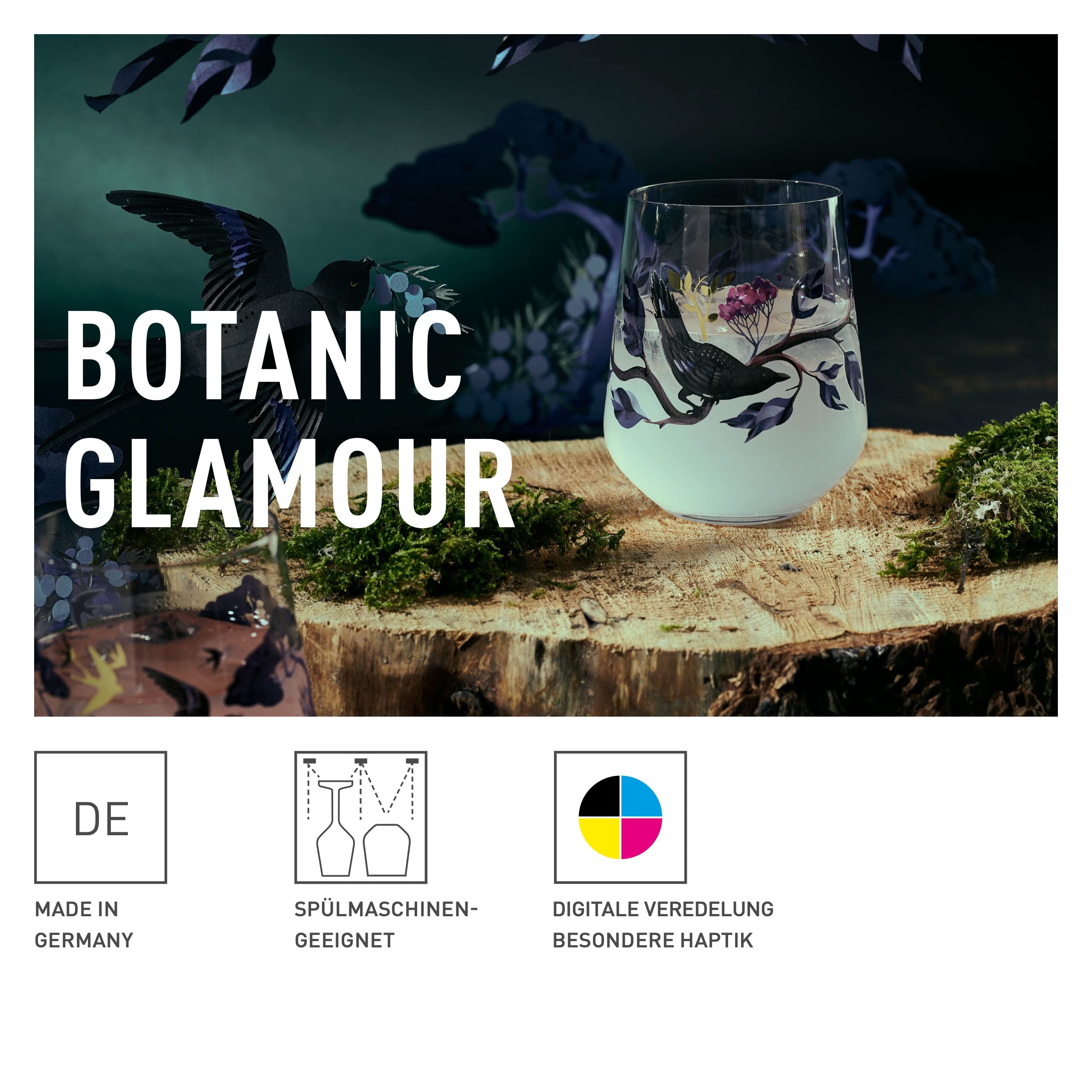 RITZENHOFF 3801002 Set di bicchieri da gin 700 ml - Serie Botanic Glamour No. 1, 2 pezzi con mondi di carta - Made in Germany