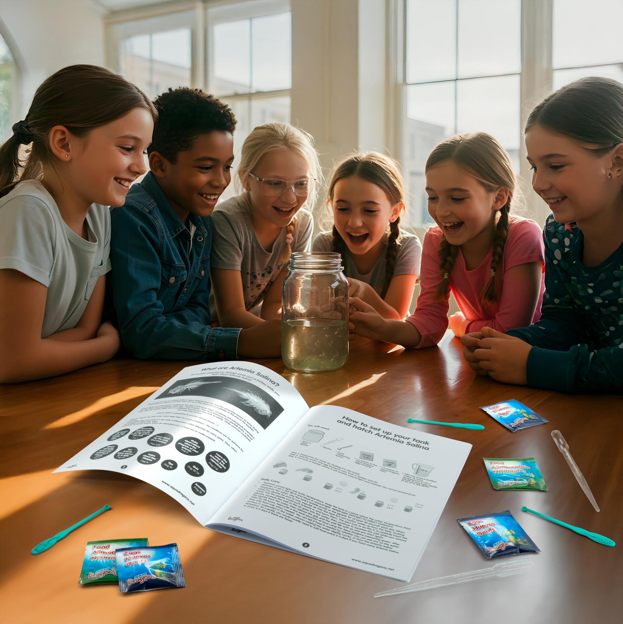 Aqua Dragons, Unterrichtsset zum Lebenszyklus-Studium, zum Schlüpfen, Wachsen und Lernen über Artemia Salina, für Schulkinder