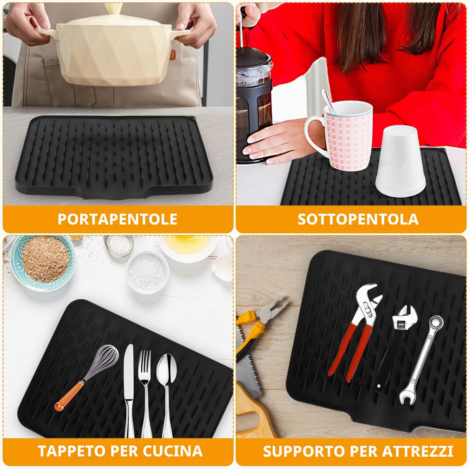 2 PzTappetino Scolapiatti in Silicone, Tappetino Lavello Cucina, Sgocciolatoio per Lavello, Tappetino Sgocciola Piatti da Lavandino Antiscivolo per Piano Cucina Lavello, 40x30 cm, 25x13 cm