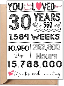 30th Birthday Card for Him, Her, Folded 5x7 Card with Envelope, Sticker