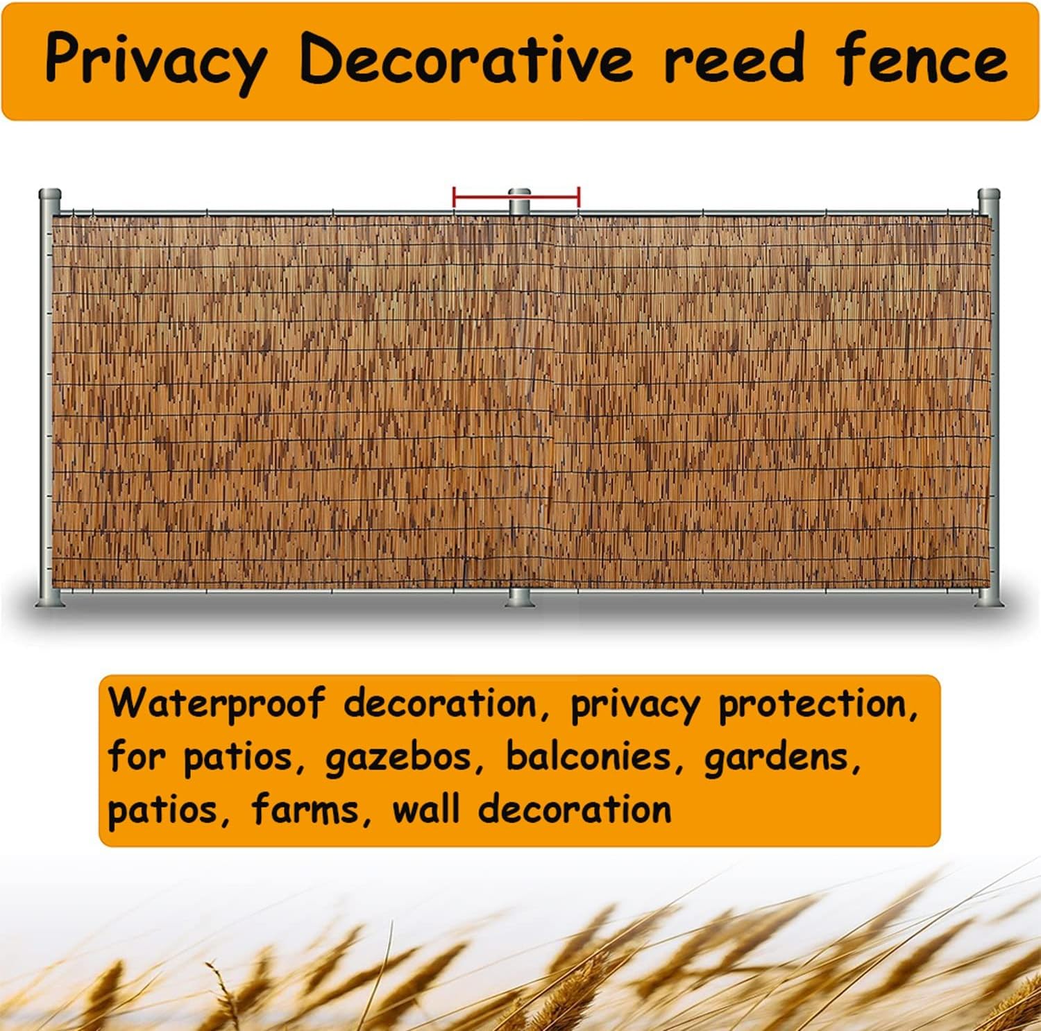 Bamboo Reed Fencing - Decorative Backyard Fence Rolls, 2-5 ft High, Outdoor Privacy Screen Curtain for Room, Porch, Pool, Roof, Wall - Weatherproof (Size: 91x610CM(3x20ft))