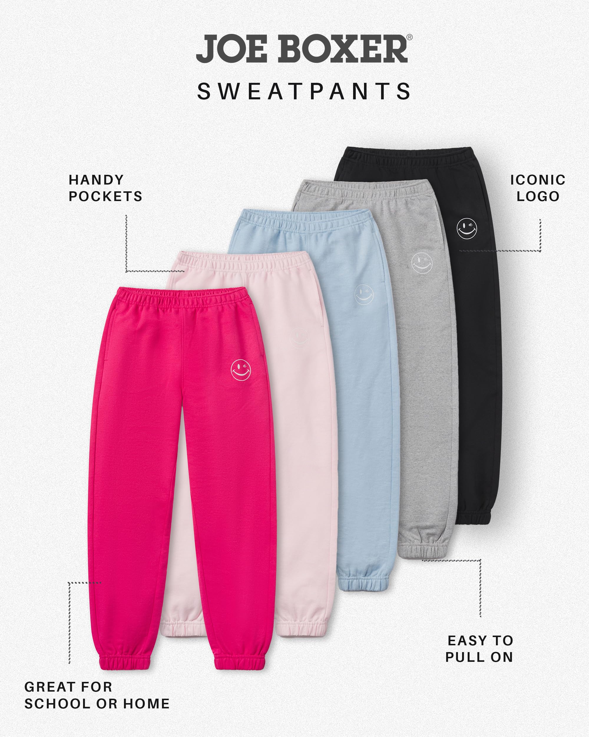 JOE BOXER Black Sweatpants Girls, French Terry Girls Joggers Size 6-7, Girls Sweat Pants (Black, Small)