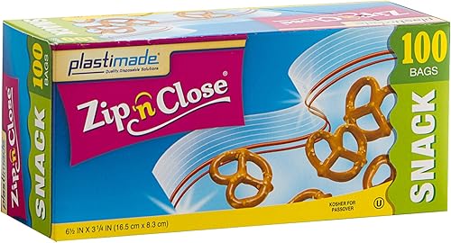 Bolsas de plástico desechables de Plastimade Zip'n'Close, tamaño de 1 galón, 120 bolsas, ideal para el hogar, oficina, vacaciones, viajes, sándwich,