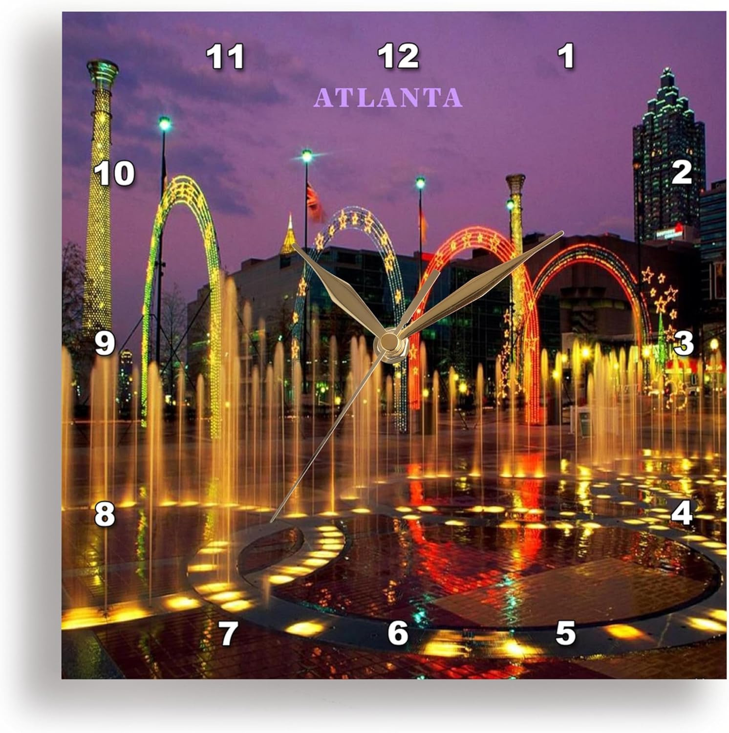 3dRose Wall Clock Silent - 13 inch - Olympic Park Atlanta Georgia - Night Landscape