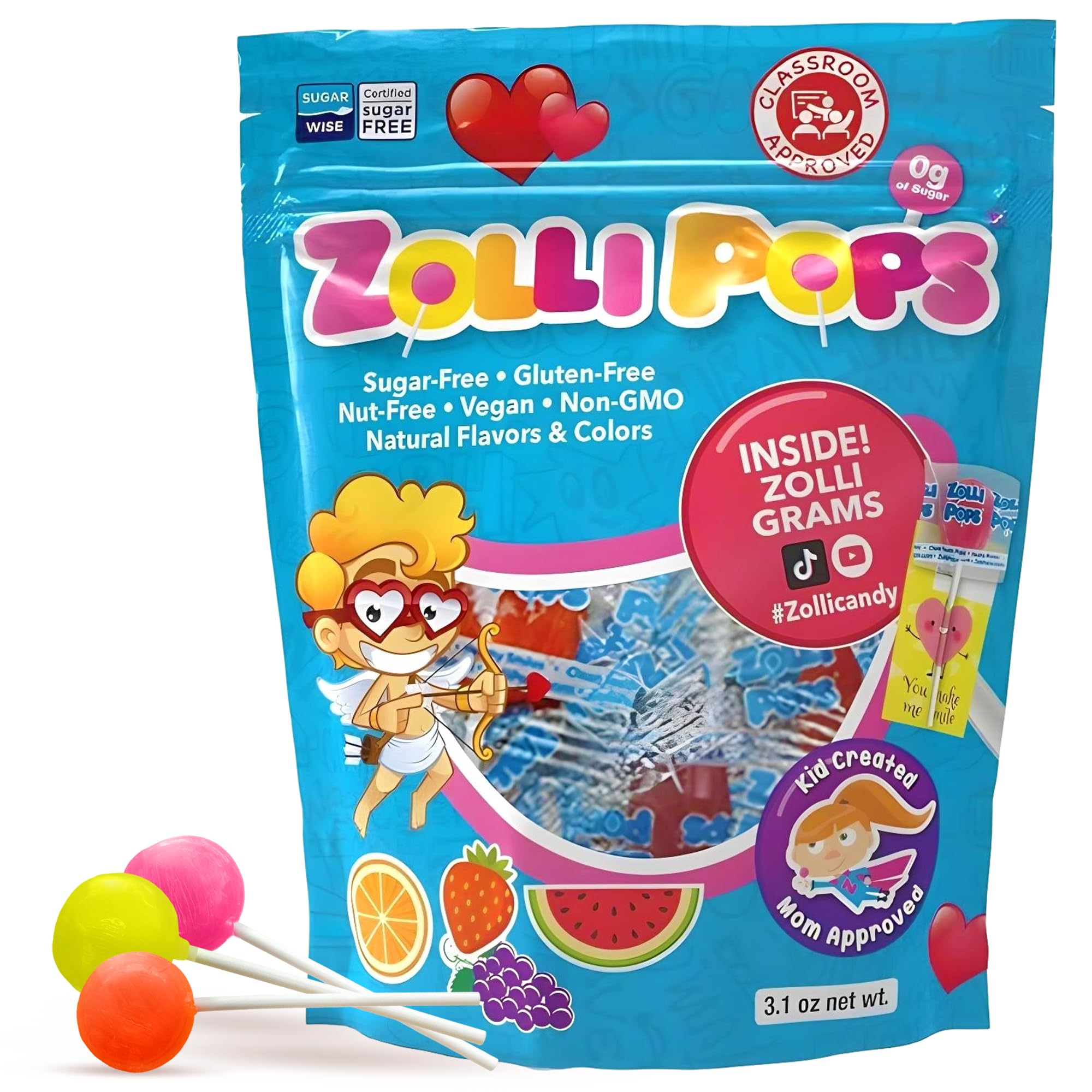Zollipops - Valentine's Day Pack - Clean Teeth Pops Sugar Free Candy with Xylitol, Dye-Free Lollipops - Keto & Diabetic-Friendly, Dentist-Approved