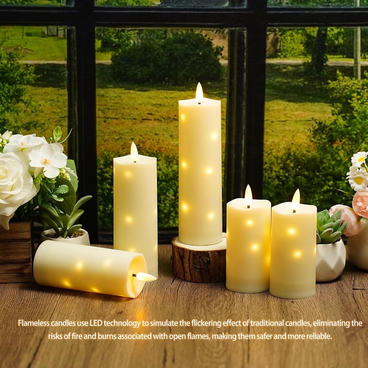 Nimiko Waterproof Outdoor,with Timer & Remote - 5 Pack Flameless LED Candles, Battery Operated Candles (D2.2 xH6/6, Ivory) Used for Home Decoration and Holiday Decoration