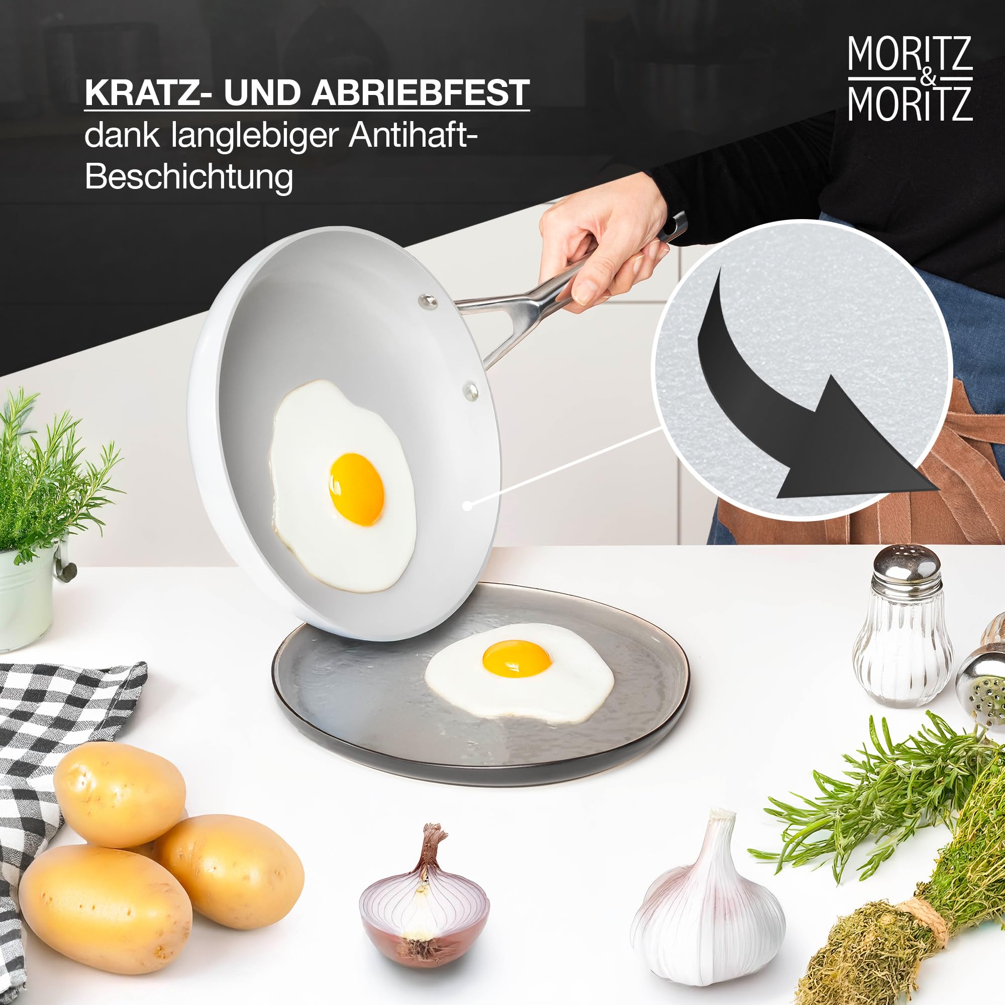 Moritz & Moritz 7-tlg. Aluminium Topf und Pfannenset Induktion mit Deckel, 2x Kochtöpfe Induktion mit Deckel, 1x Servierpfanne mit Deckel und 1x Induktionspfanne, Topfset Induktion für alle Herdarten