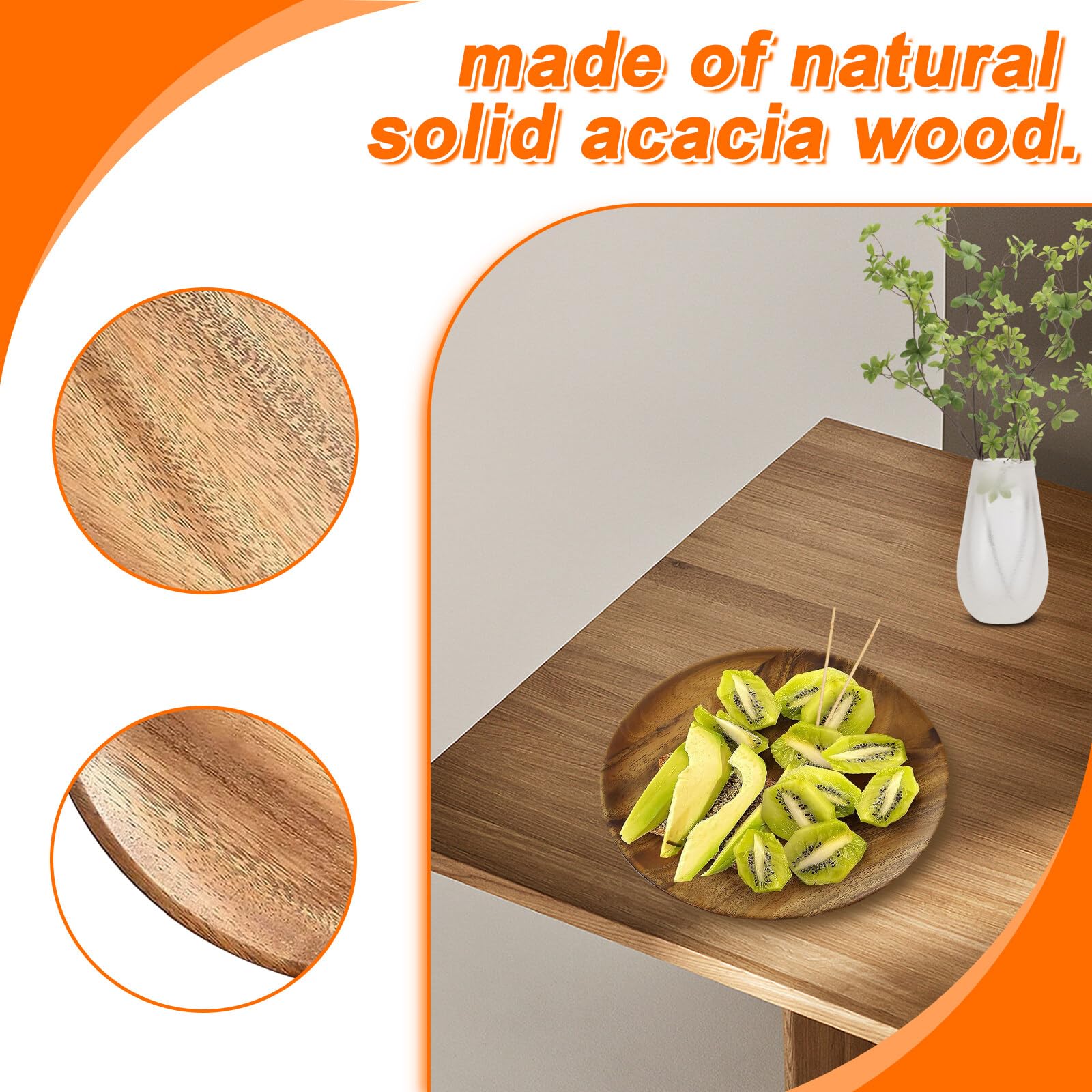 Lot de 2 Assiettes Rondes en Bois d'Acacia de 20 cm - Assiettes de Service Mini - Pour Présentation