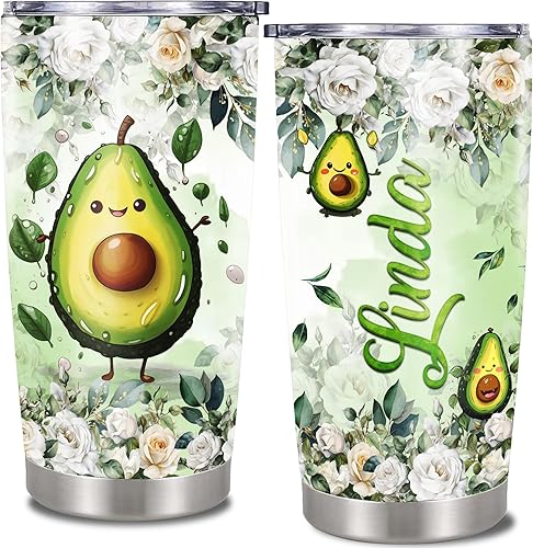Vaso de aguacate personalizado con tapa, taza de viaje con aislamiento de café, taza de acero inoxidable de doble pared al vacío térmico para