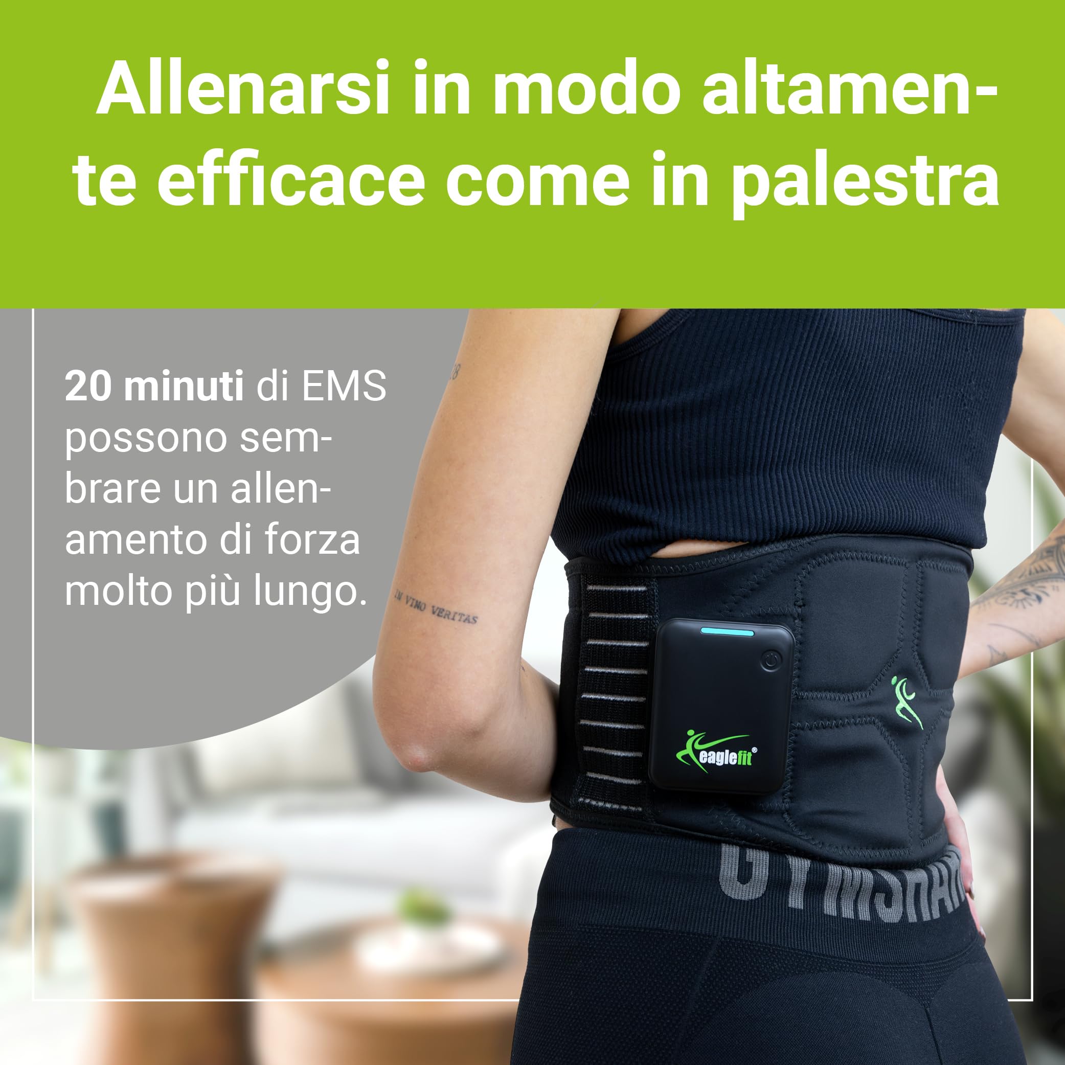 eaglefit Premium EMS-Belt 2.0 Cintura Addominale con 6 Elettrodi – Stimolazione e Sviluppo Muscolare per Addome e Schiena – Allenamento Fitness, Tonificazione, Combustione Grassi, con App Powerbox