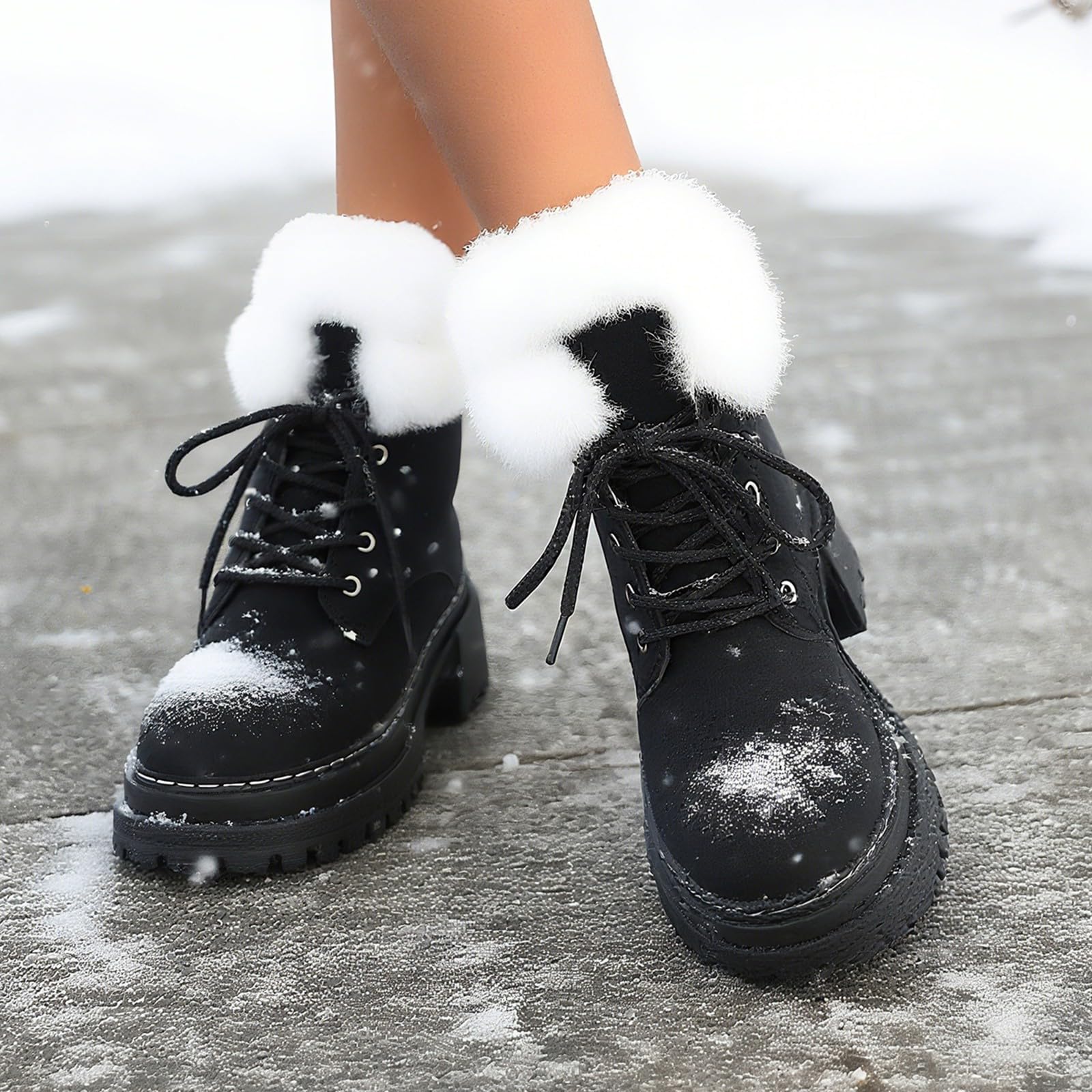 Botas con cordones para mujer, forradas, botas de invierno con plataforma