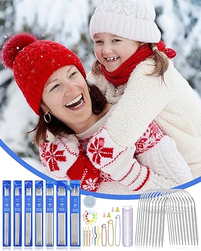 Miniatura 3 de Juego de 2 agujas de tejer de doble punta, juego de agujas de tejer circulares, agujas de tejer cortas y largas de acero inoxidable con agujas de