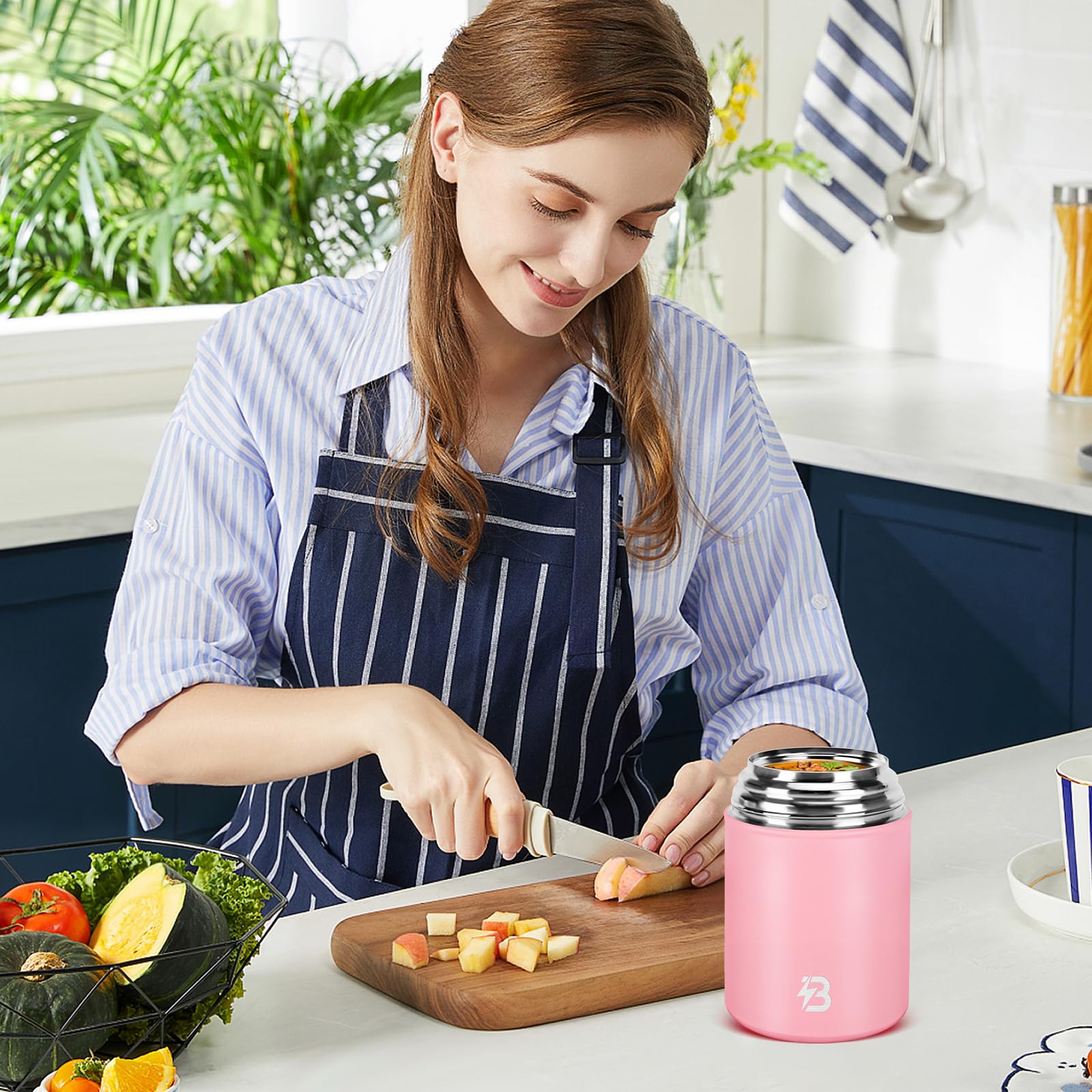 Termo para alimentos calientes, contenedor de alimentos aislado, reutilizable, de acero inoxidable, doble pared, aislado al vacío con cuchara plegable para camping, al aire libre, viajes