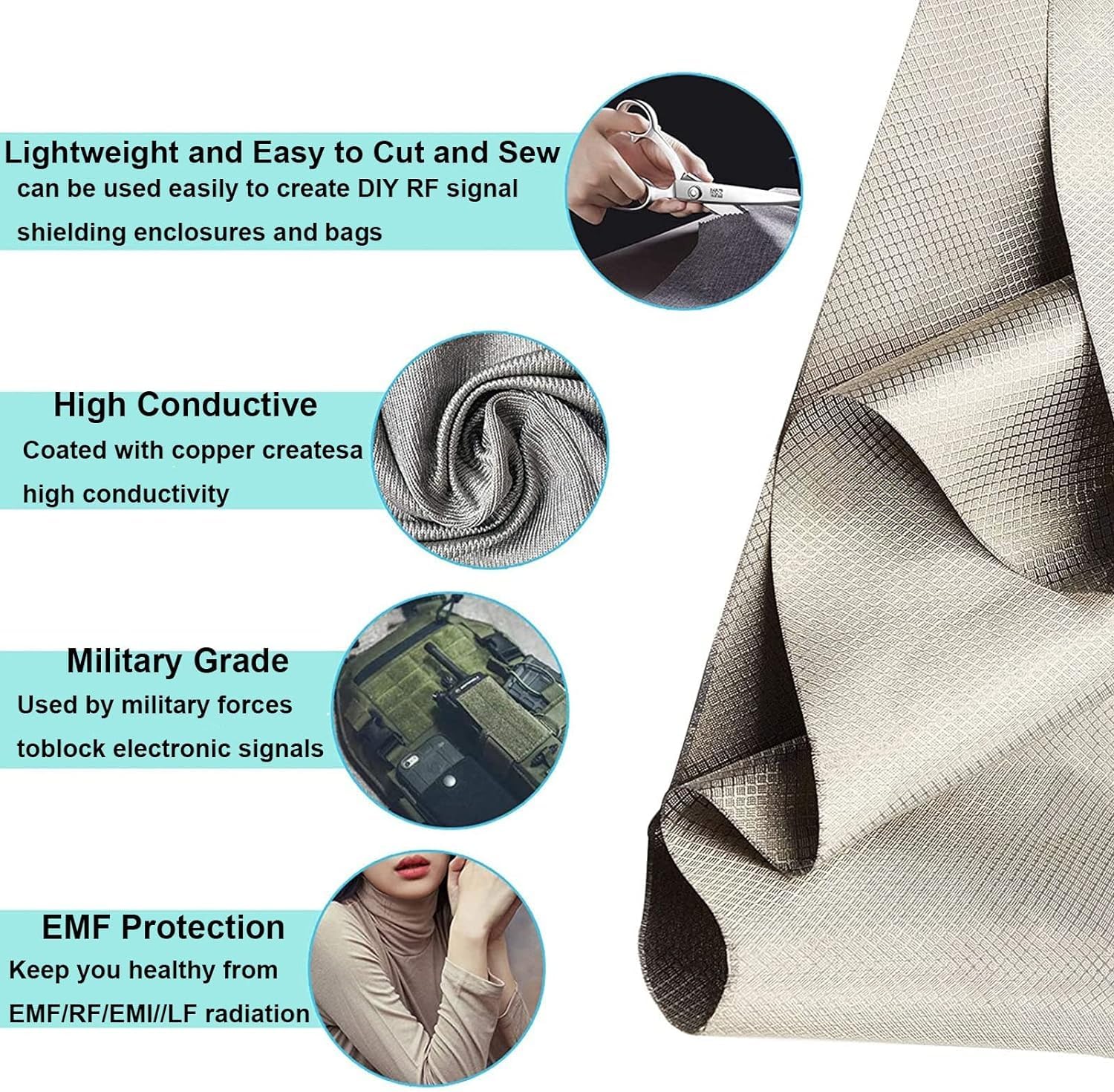 LNNNW Tela de Faraday Tela de protección contra radiofrecuencia, tela de protección contra radiación, utilizada for confeccionar ropa de maternidad para proyectos DIY(1.1x9m)