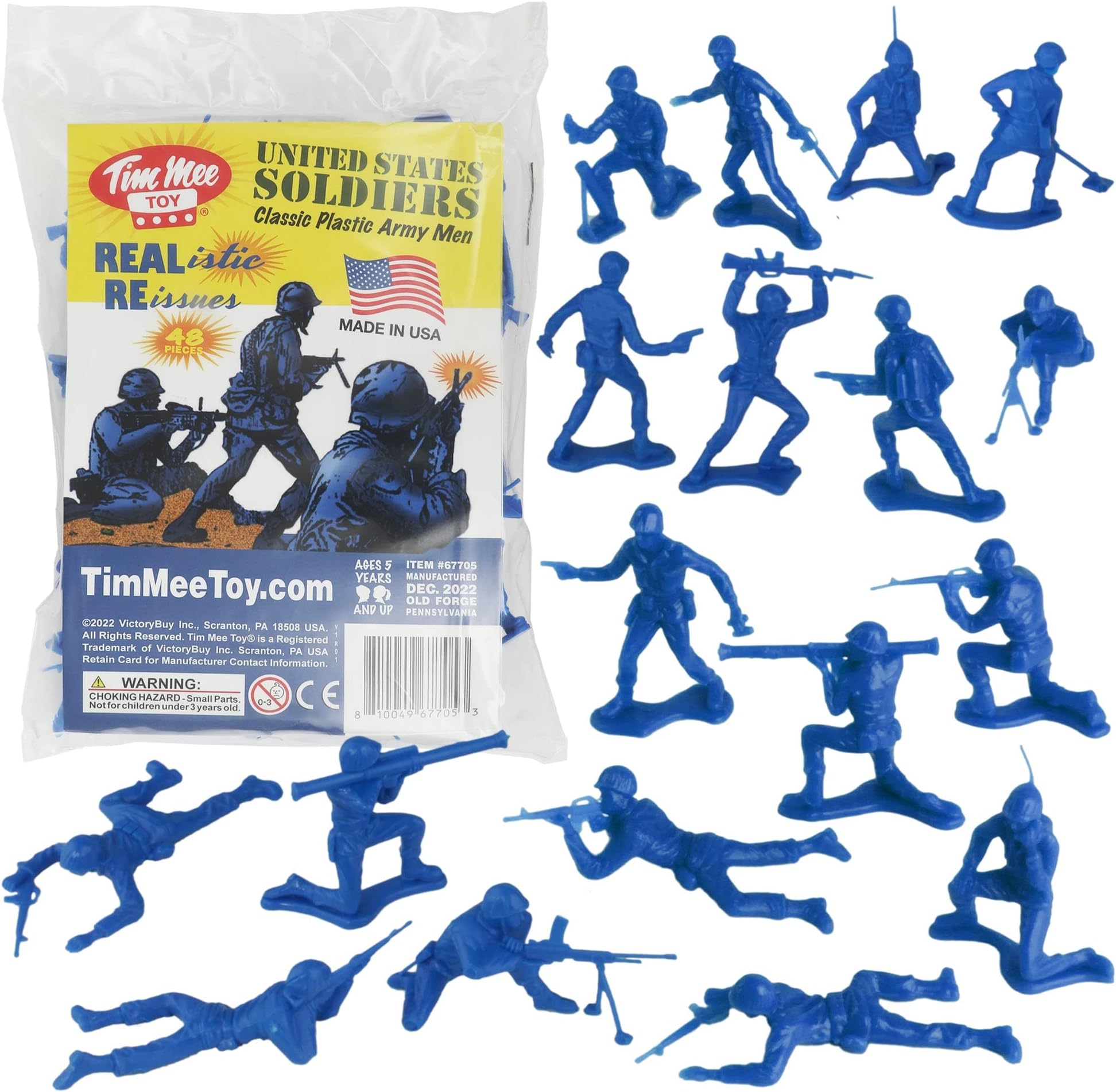 TimMee Plastic Army Men - Blue 48pc Toy Soldier Figures - Made in USA