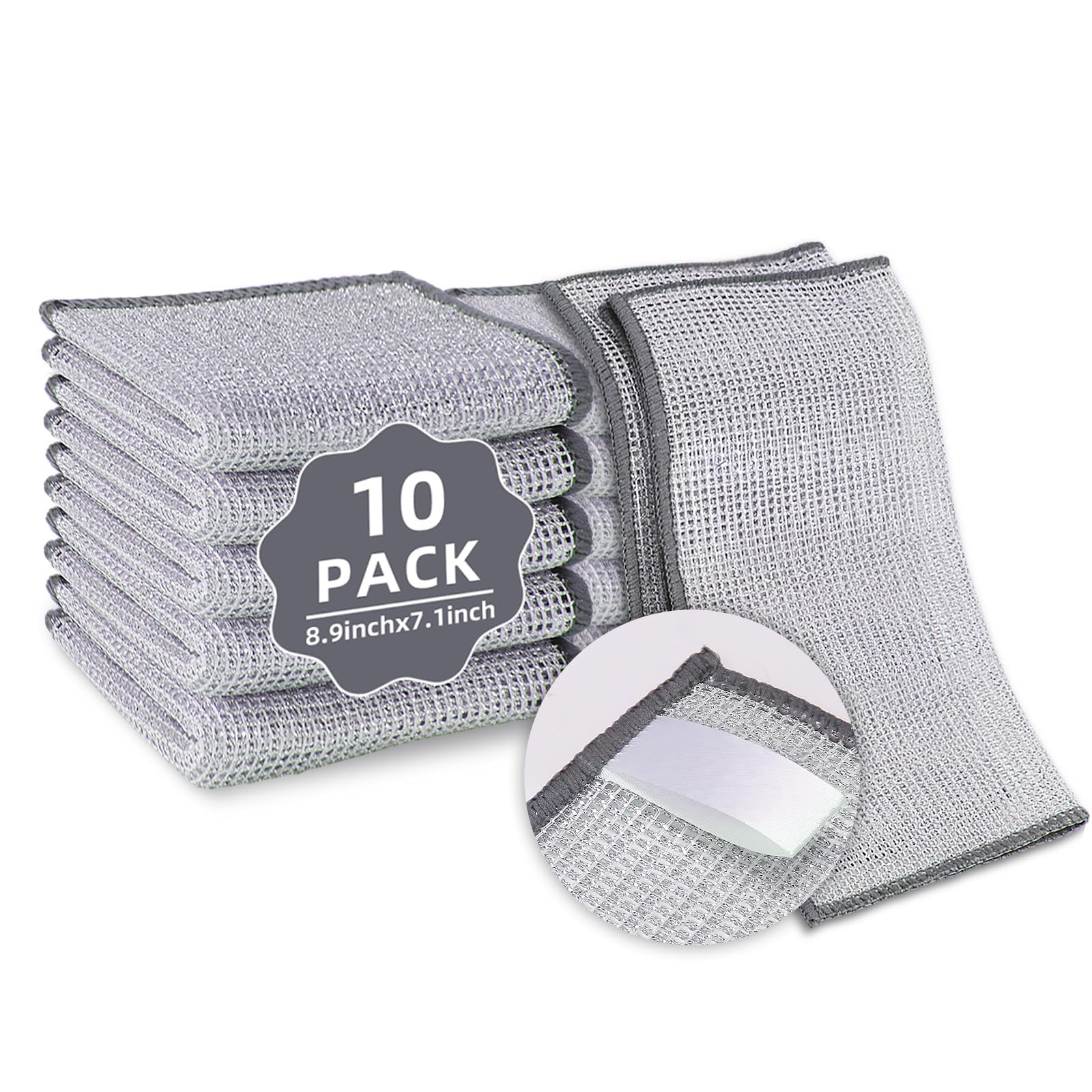 10 pack Double Layer Non-Scratch Wire Dishcloth，PIPUHA Multipurpose Wire Dishwashing Rags for Wet and Dry，Reusable Steel Wool Scrubber for Kitchen Cleaning