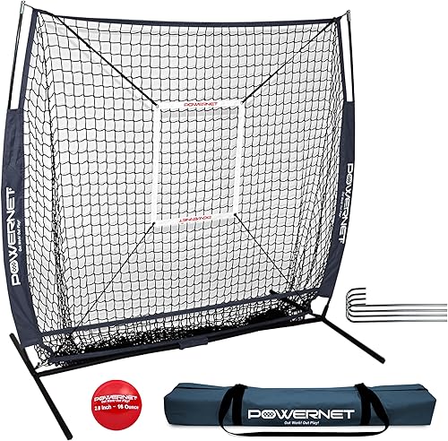 Miniatura 7 de PowerNet 5x5 Practice Net + Strike Zone + Weighted Training Ball Bundle  Baseball Softball Coaching Aid  Compact Lightweight Ultra Portable  Hitting