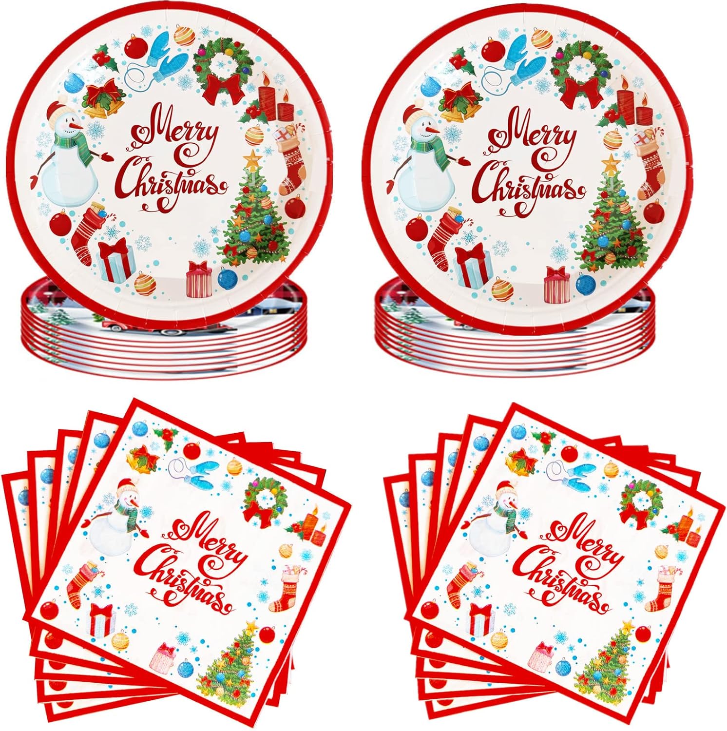 Acewen 20Pcs Christmas Paper Plates 20Pcs Christmas Paper