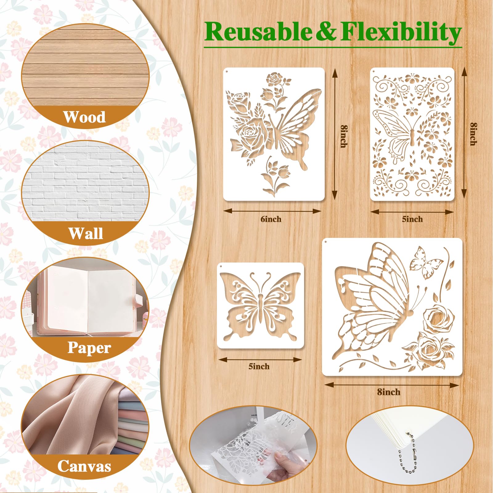 Lot De 25 Pochoirs Papillons Réutilisables - En Plastique PET, 15x15 Cm | Pour Peinture, Décoration Murale, Loisirs Créatifs - 7
