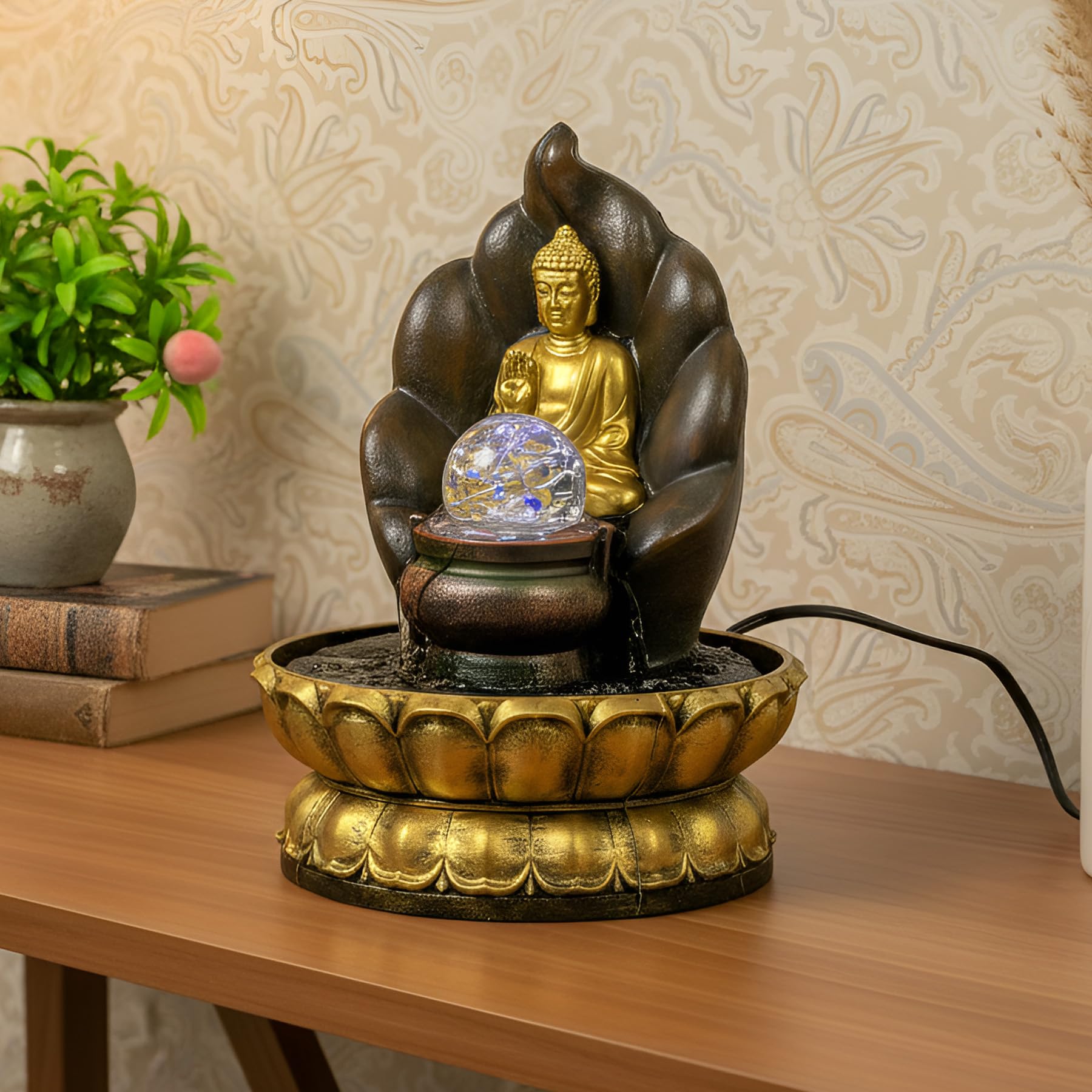 TIED RIBBONS Water Fountain with LED Light Home Decor House Warming Interior Decoration -18 X 18 X 28 Cm (L X B X H)-image-38